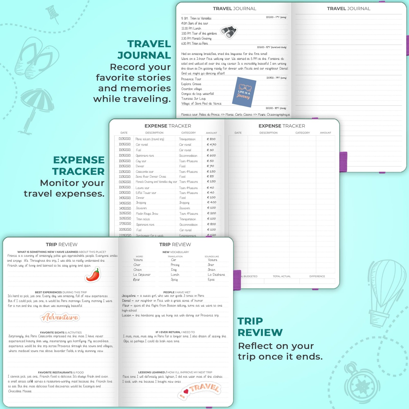 Clever Fox Travel Journal – Vacation & Trip A5 (5.8″ x 8.3″), Turquoise