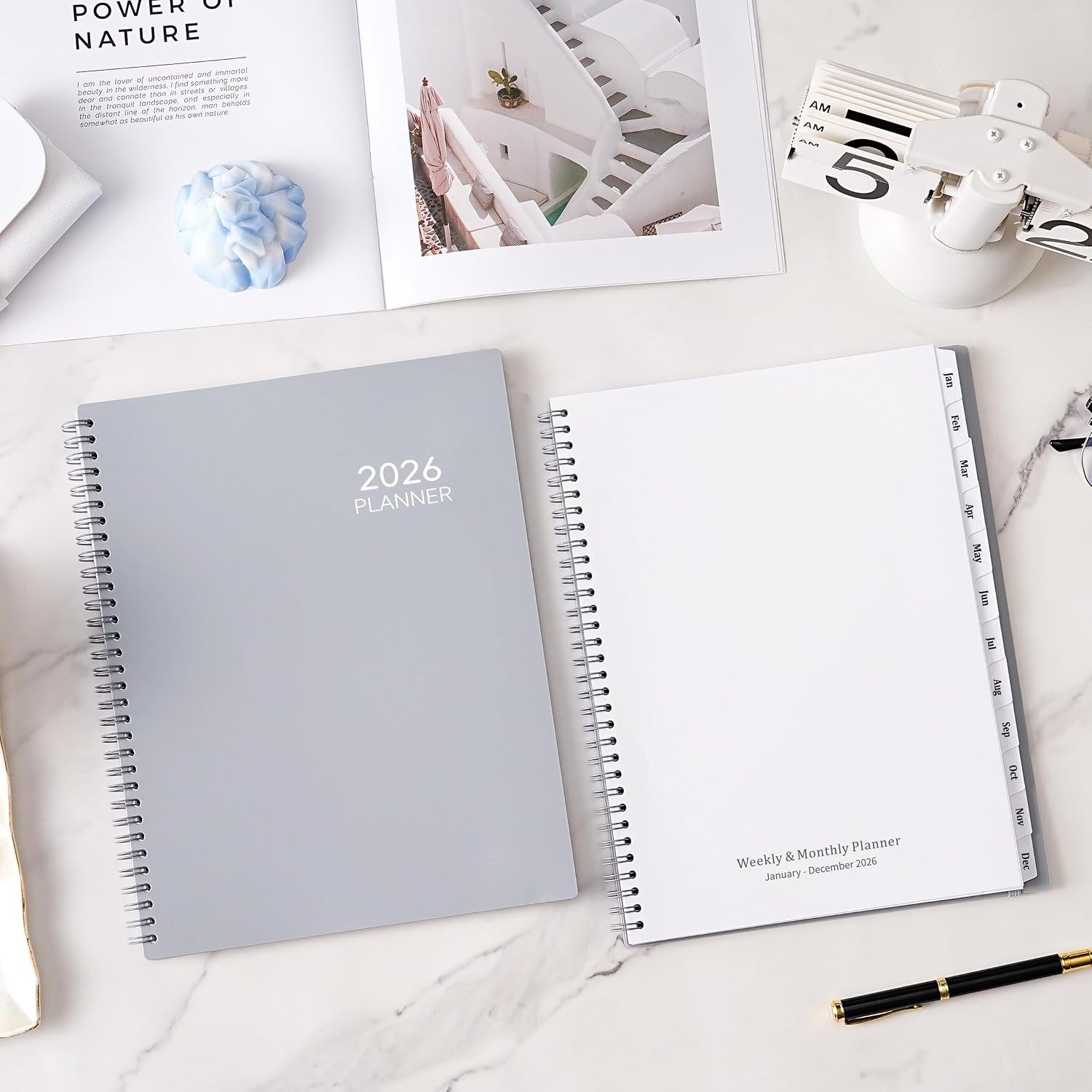 Spiral Bound 2026 Planner: 9″ x 11″ Monthly & Weekly Layout with Tabbed Sections