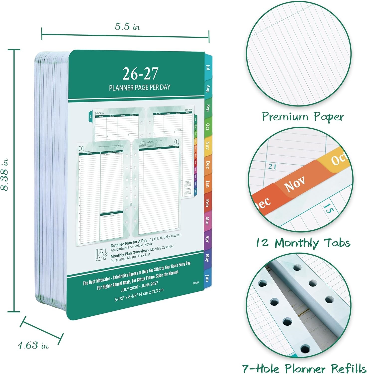 2026-2027 Planner Refills – Jul.2026 – Jun.2027, Two Pages Per Day Daily ＆ Mo…