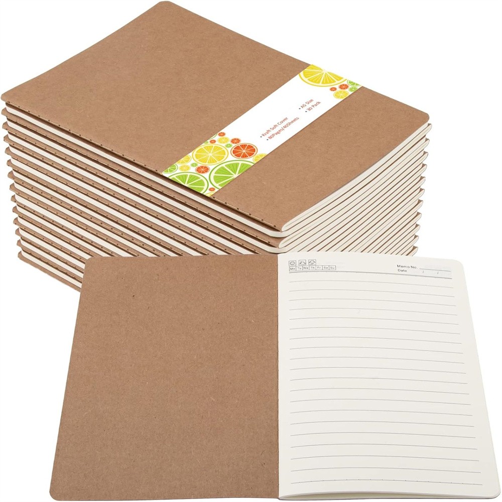 30Pack A5 Blank Notebook Bulk Set Lined Kraft 80 Page Paper Journals, 8.3×5.5 in