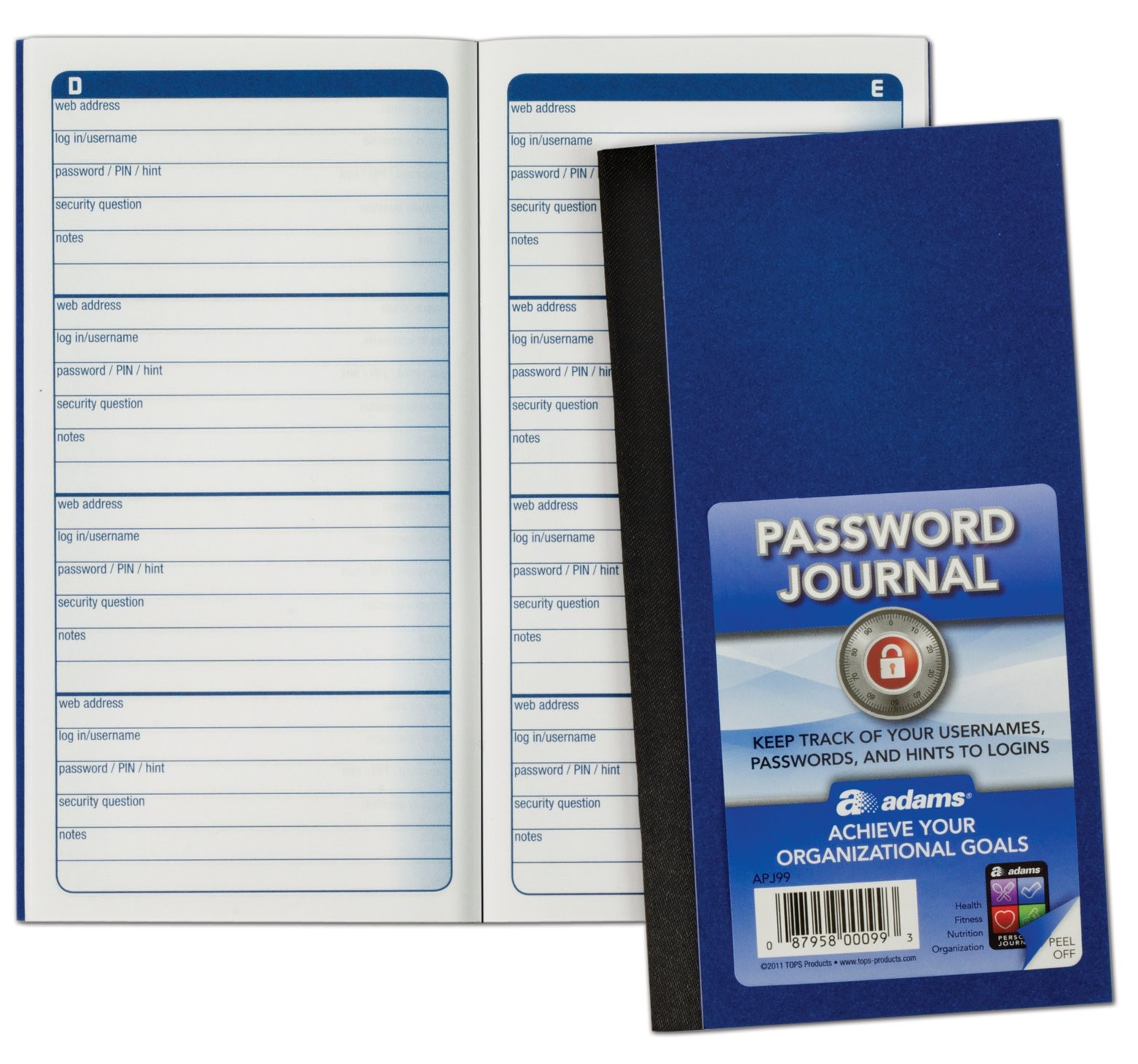 Adams Password Journal, 1 Count, 6.25 x 3.25 1 Count (Pack of 1), Blue