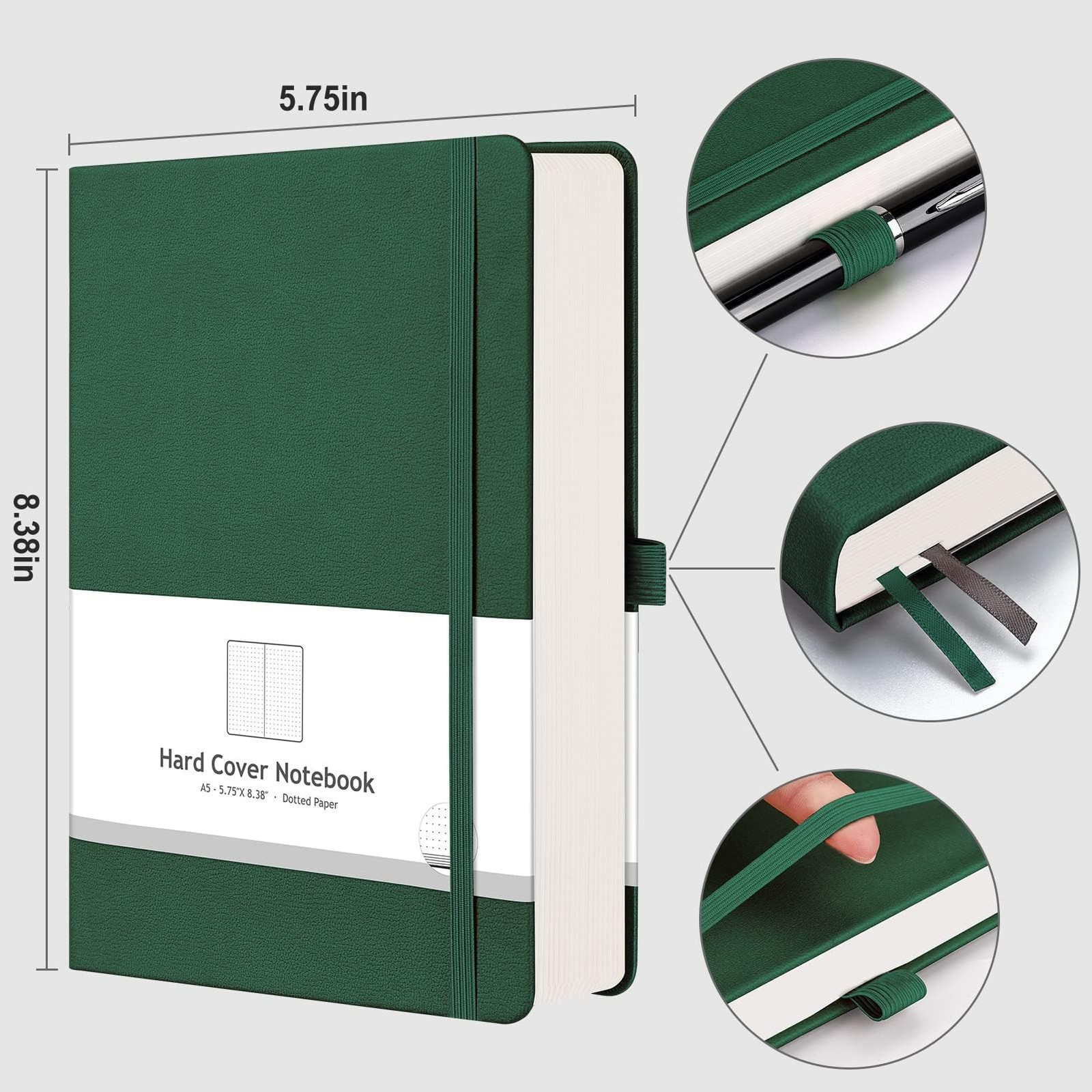 AHGXG Dotted Journal – 320 Numbered Pages Dot Grid Notebook A5-Dotted, Green