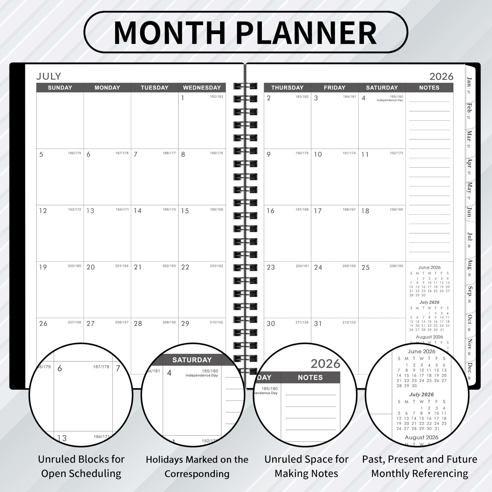 5-Year Monthly Planner 2026-2031, 6.2″x8.3″, Twin-Wire Binding, Tabs, Pocket – B