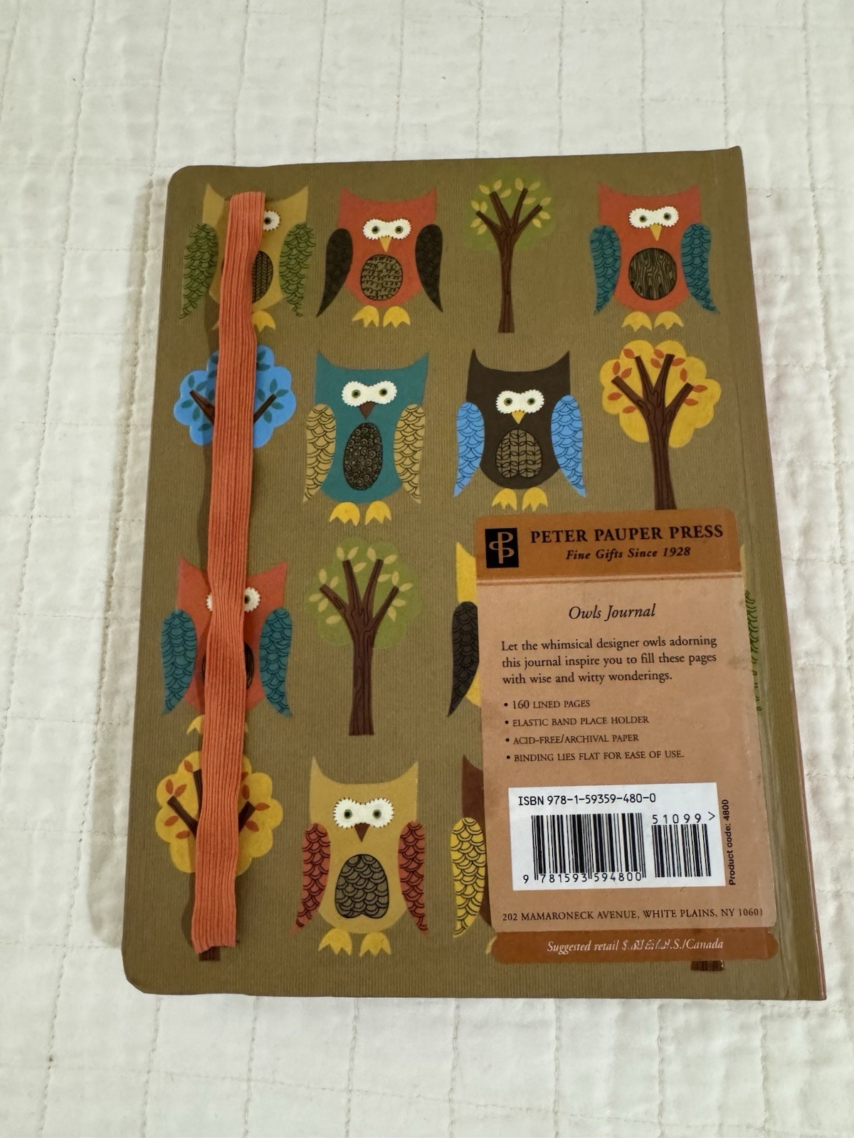 Peter Pauper Press Owls Journal Cardboard Cover Elastic Band Acid-Free Paper New