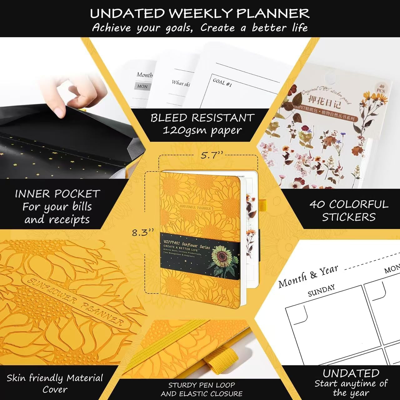 Undated Luxurious Weekly & Monthly Planner to Increase Productivity Hit Your …