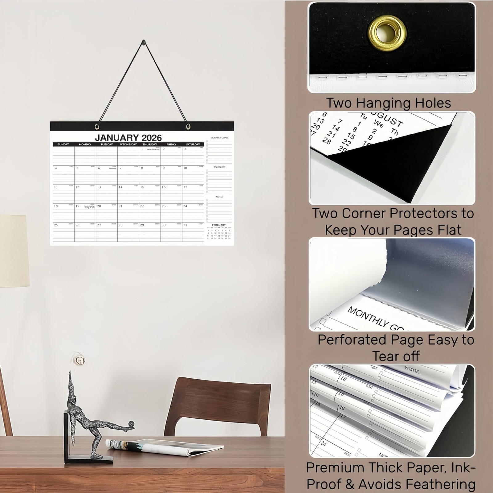 Desk Calendar 2026-2027 – 18-Month Large Black&White – Until June 2027