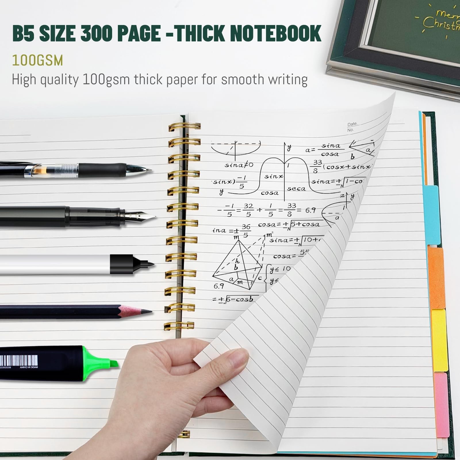 Hardcover Spiral Notebook with removable dividers 300 page,5 Subject Notebook…