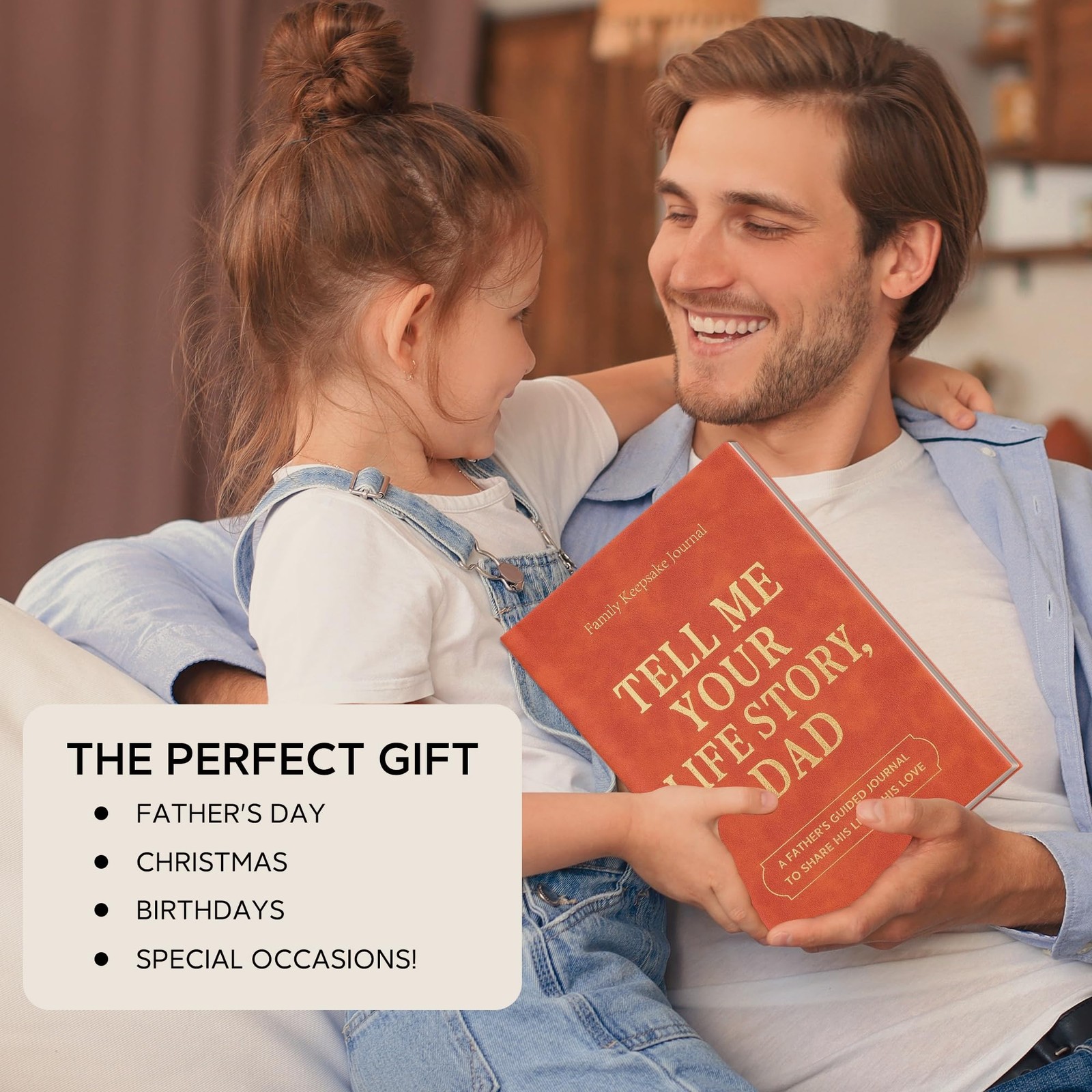Dad Tell Me Your Life Story Leather 8.5*6.5 inch, Brown and Golden