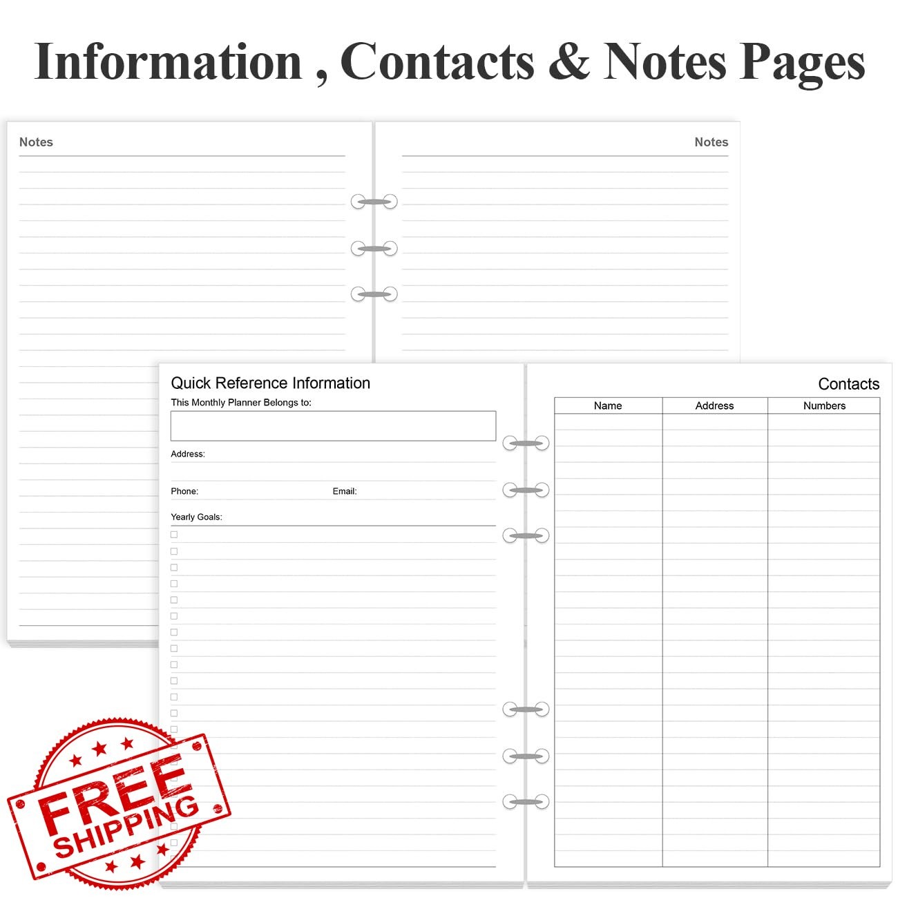 Yaridar 6-Hole Monthly Planner Refills