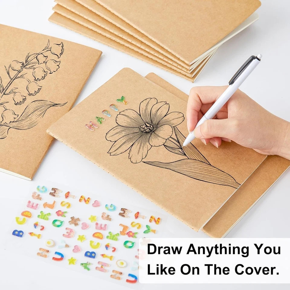 8 Pack Unlined Kraft Paper Notebooks, Blank Journal Note Pad for Drawing Writing