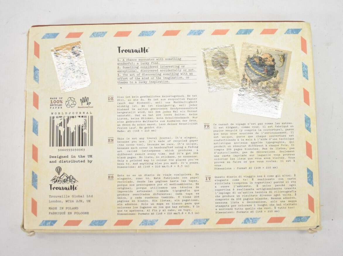 Trouvaille Global World Journal 100% Recycled Leather Soft Cover Genuine OEM