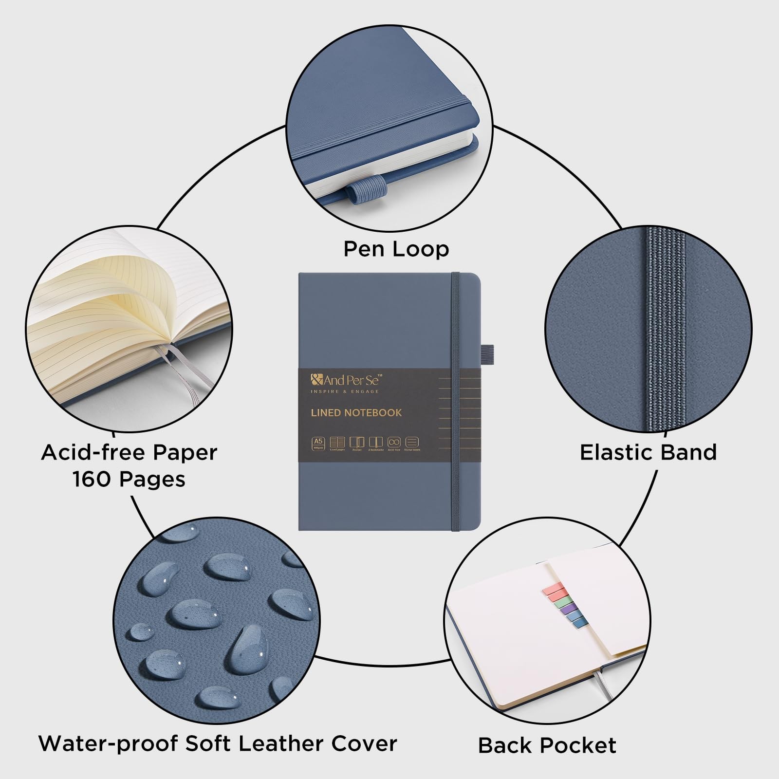 &And Per Se Lined Journal Notebook (5 Packs), 160 Pages, A5 5.7 x 8 inches Co…