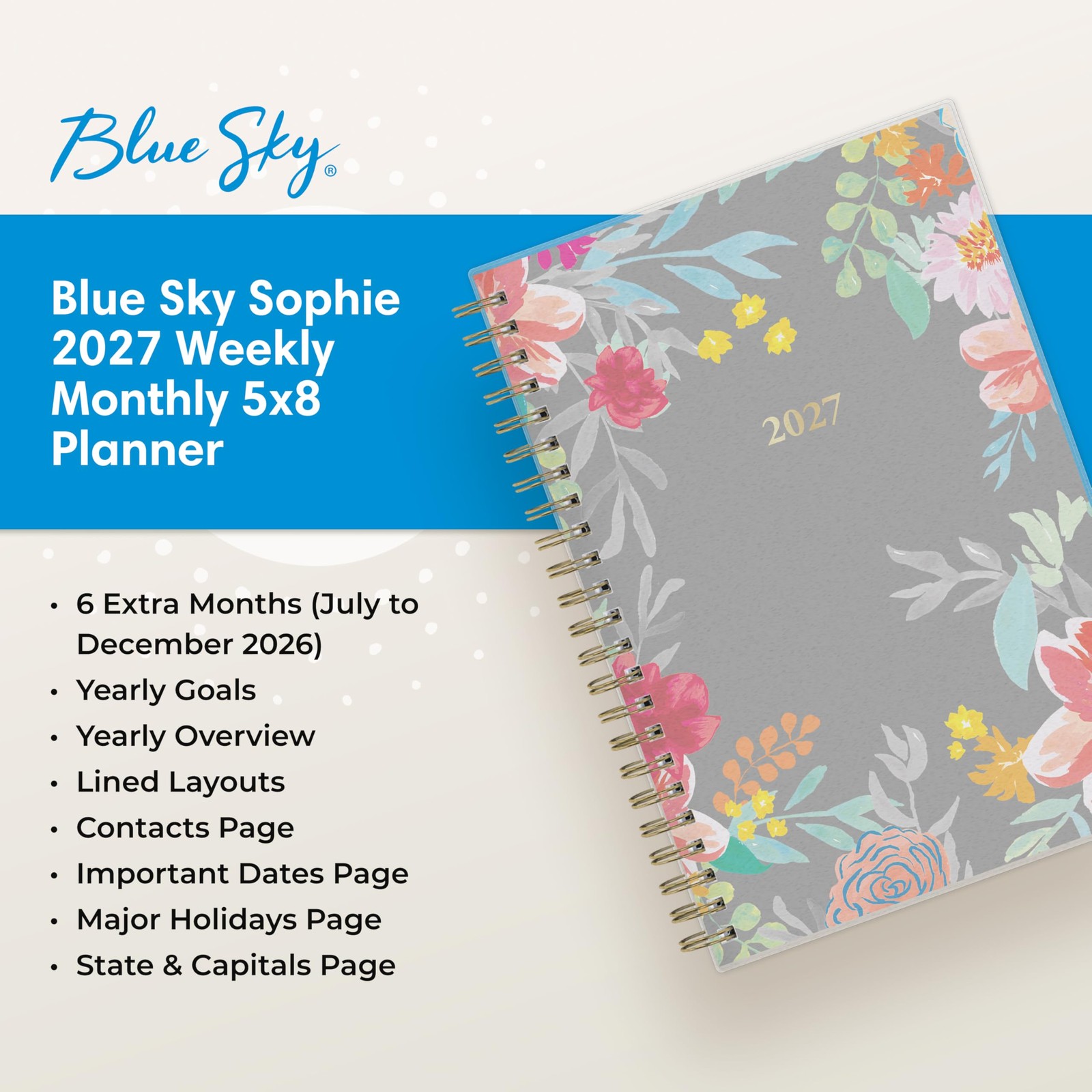 Blue Sky 2027 Weekly and Monthly Planner Calendar, January 2027 – December 20…