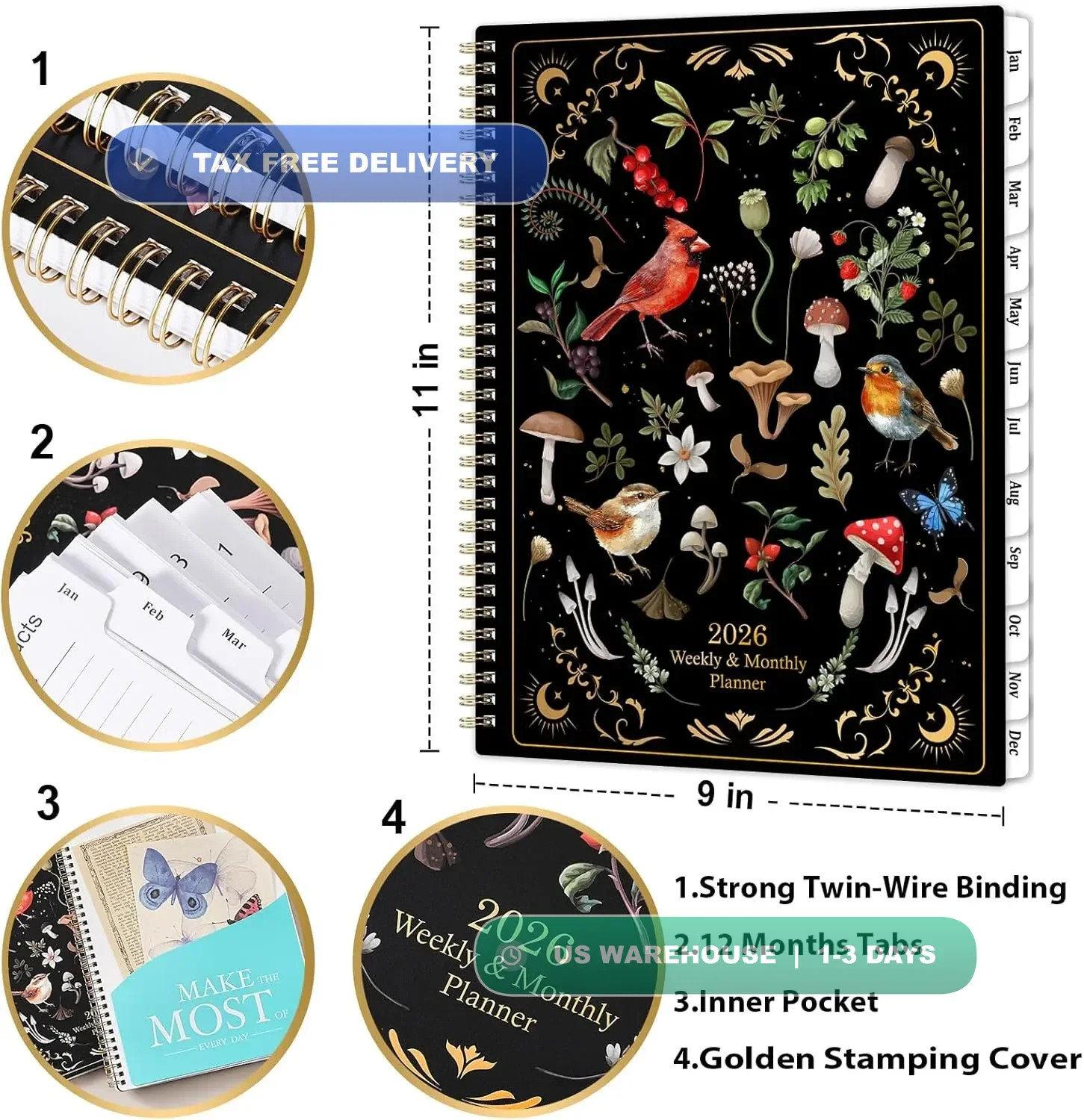 2026 Planner – Planner 2026, 9″ x 11″, Jan 2026 – Dec 2026, 2026 Weekly Monthly