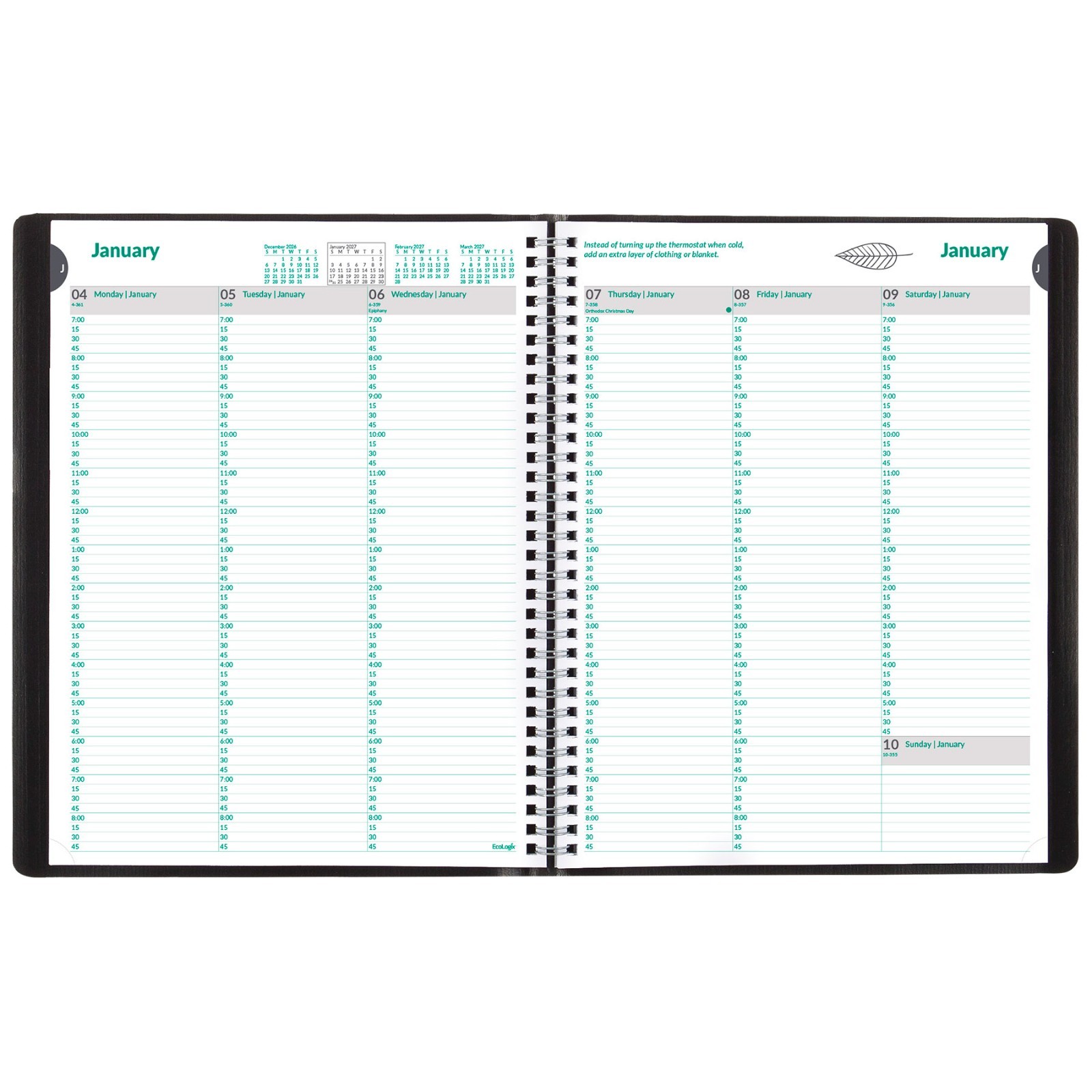 2025 Brownline EcoLogix CB425W.BLK Weekly Appointment Book, 8-1/2 x 11″
