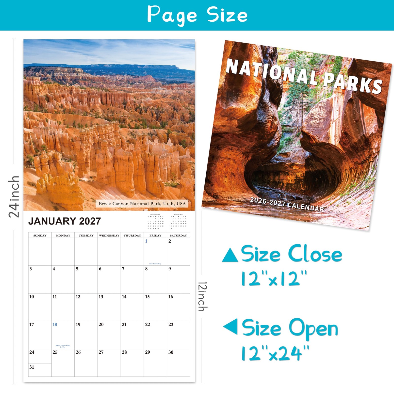 2026-2027 Calendar – 18-Month Wall from 12″ x 24″(open)