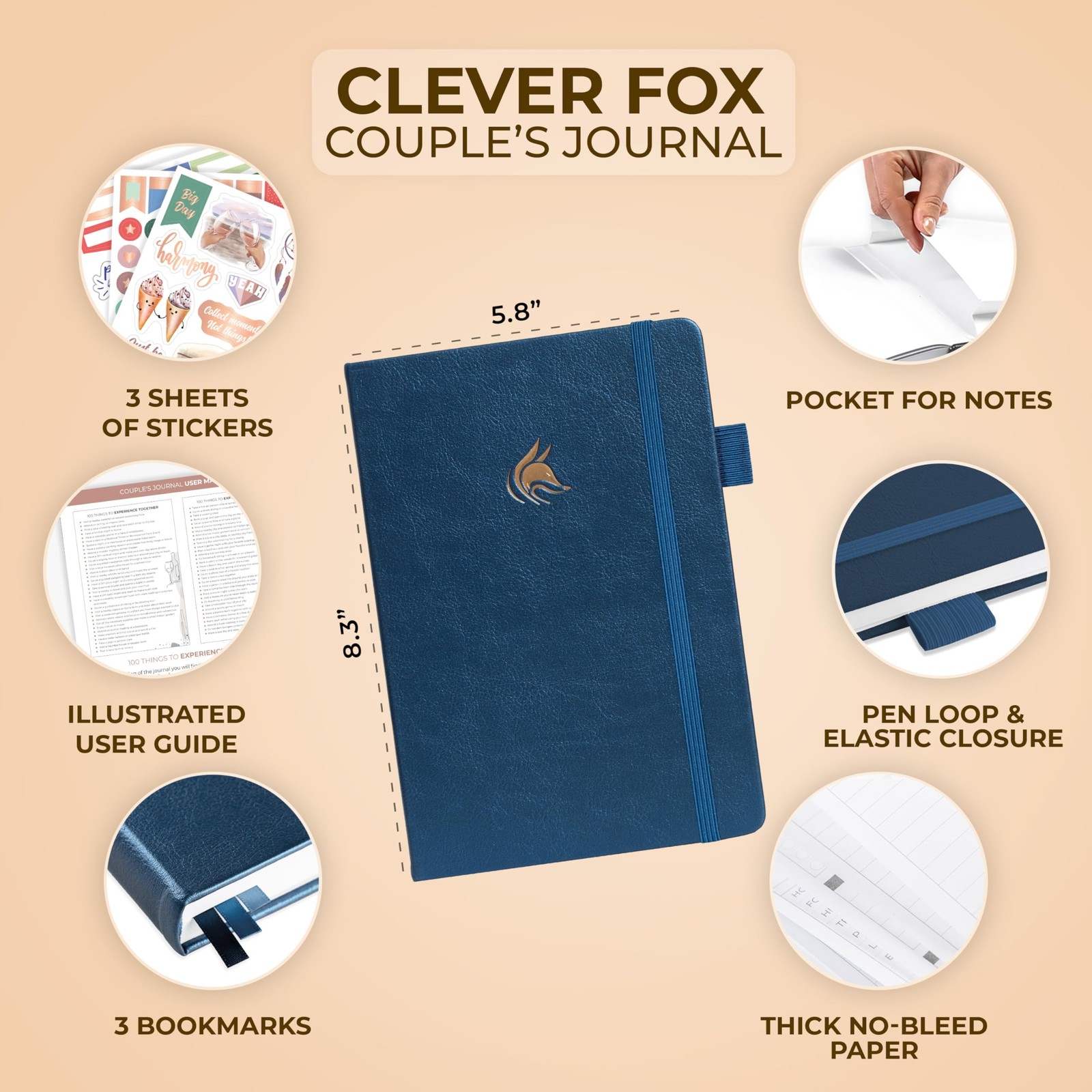 Clever Fox Couple’s Journal – Couples Date A5 (5.8” x 8.3”), Mystic Blue