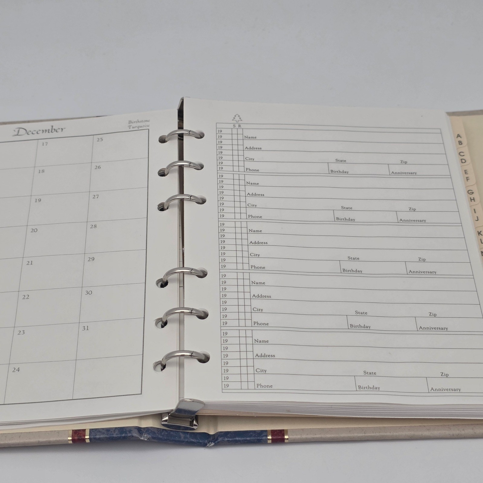 Vintage Hallmark Address Book 90s Vibe Cream Blue Marble 6-Ring Organizer Retro