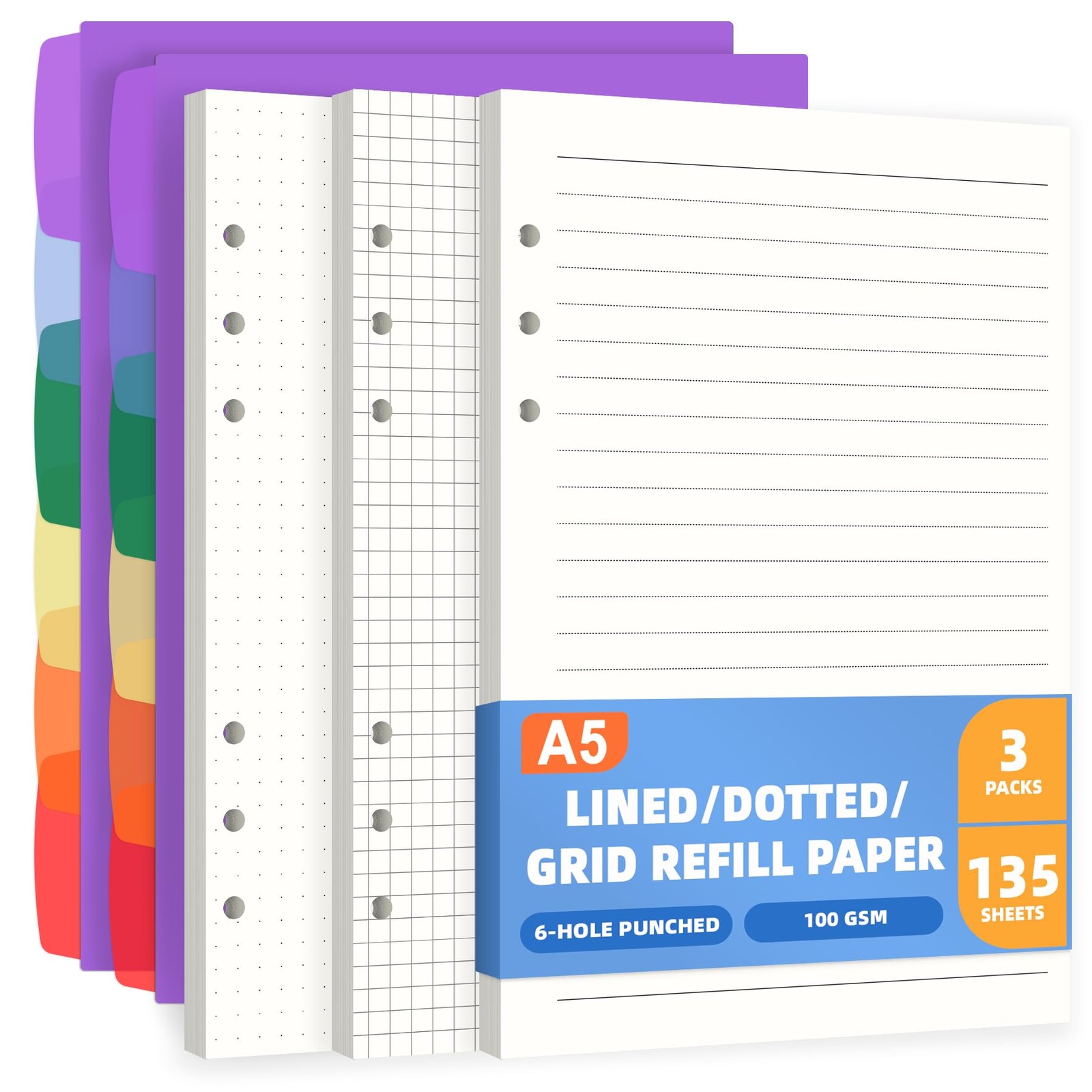 A5 Refill Paper Planner Inserts for A5 6 Ring Binder, 135 Sheets 6-Hole Lined…