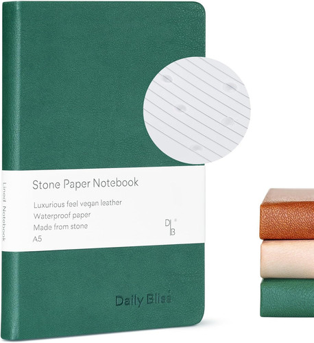 Stone Paper Journal Premium A5 Hardcover Vegan Leather Notebook Forest Green