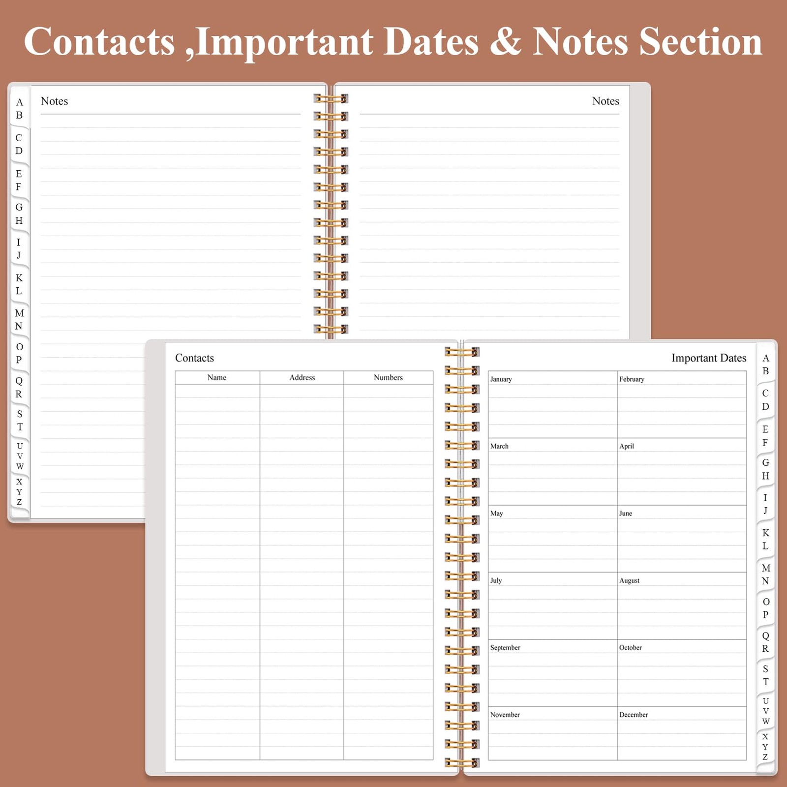Address Book with Alphabetical Tabs – A5 Telephone & 6.2″ x 8.5″, Rose Leaf