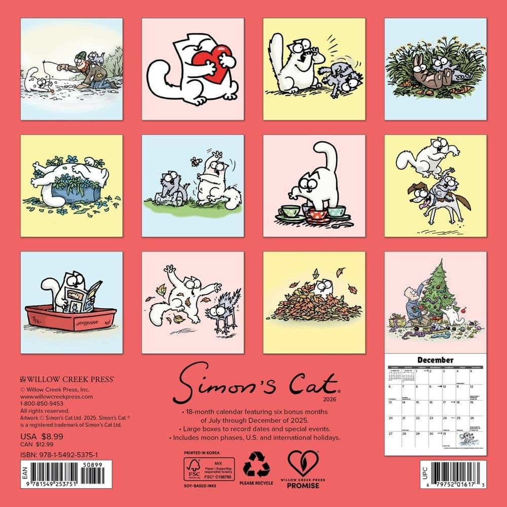Willow Creek Press, Simons Cat 2026 Mini Wall Calendar, 7” X 7”, Multi