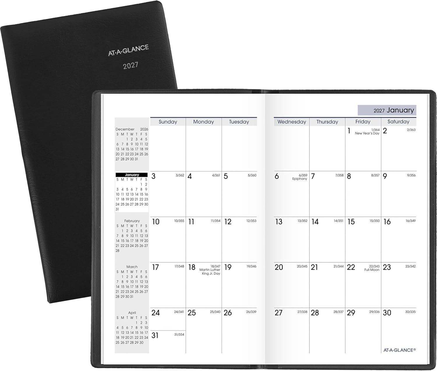 2027 Dayminder Pocket Planner, 14-Month Calendar, Black, 3.5″ x 6