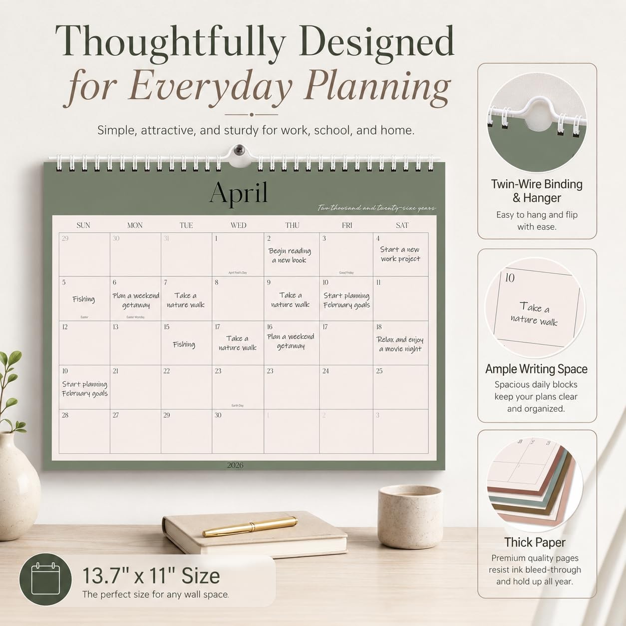 2026-2027 Wall Calendar, 18-Month Monthly Jan 2026-Jun 2027, Green Horizontal