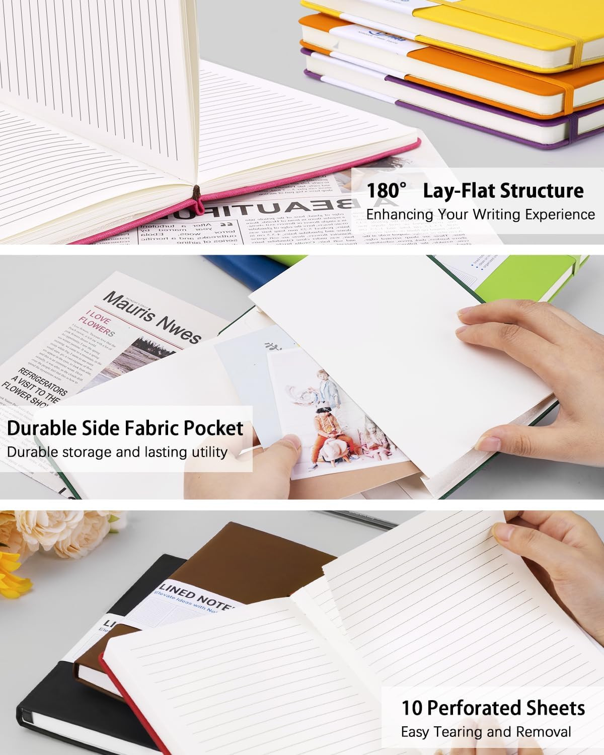 Hardcover Journal Notebooks, 10 Packs A5 Lined Journals Bulk for Writing 200 Pag