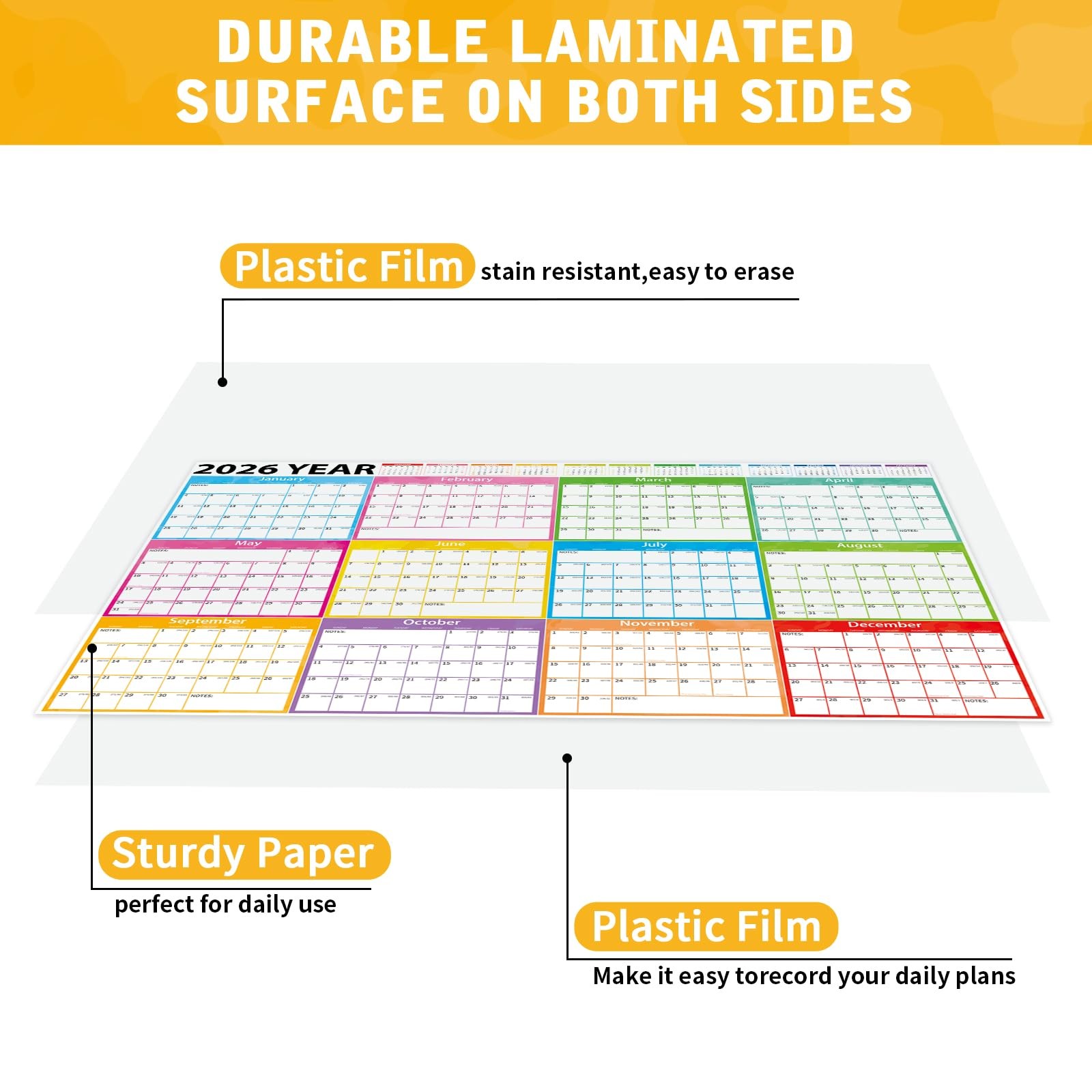 2026 Calendar,MoShining,Large Wall Calendar Dry Erase 48×32 inch, Multi