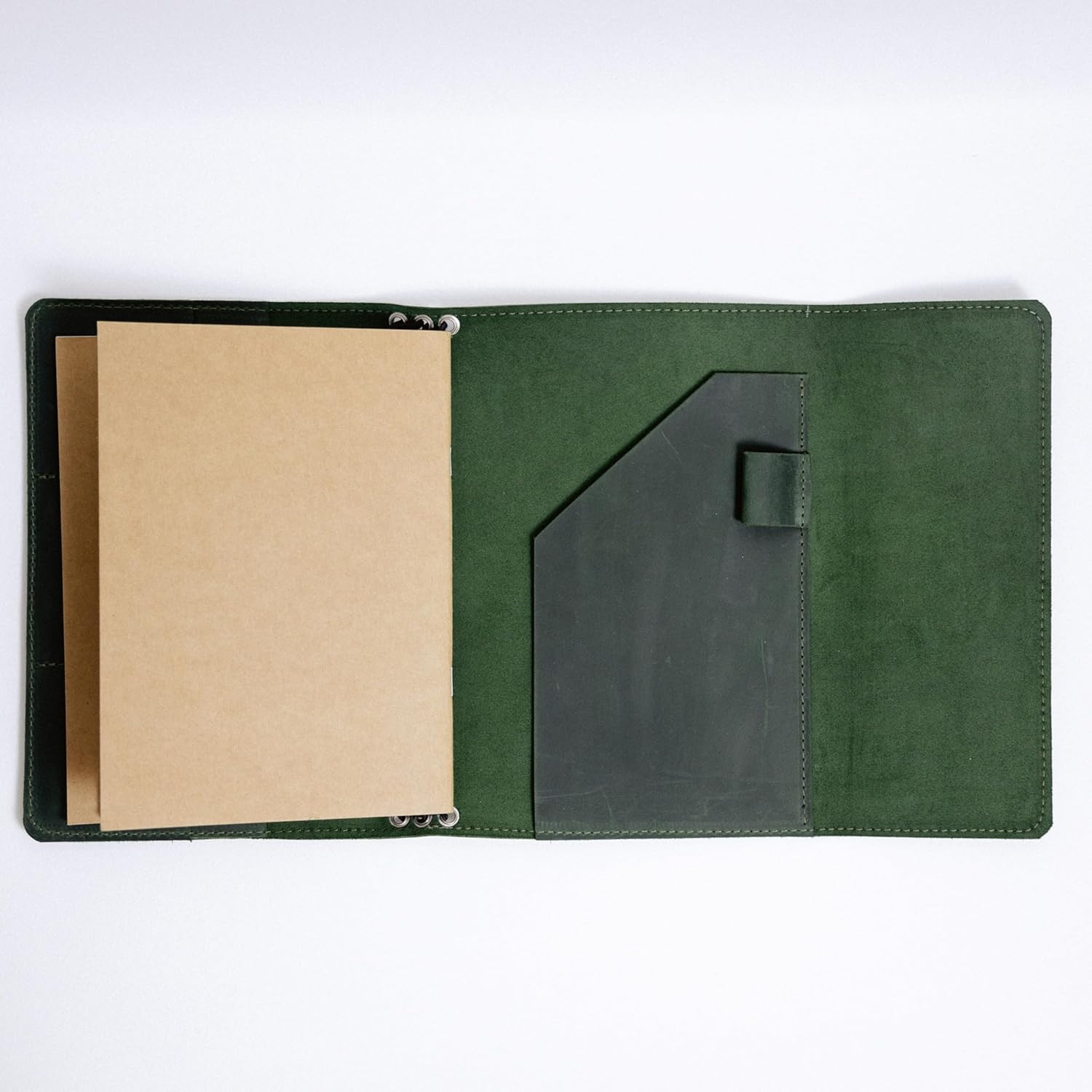 Leather A5 Notebook Cover – Refillable Journal Cover with Pen Holder & Card Slot
