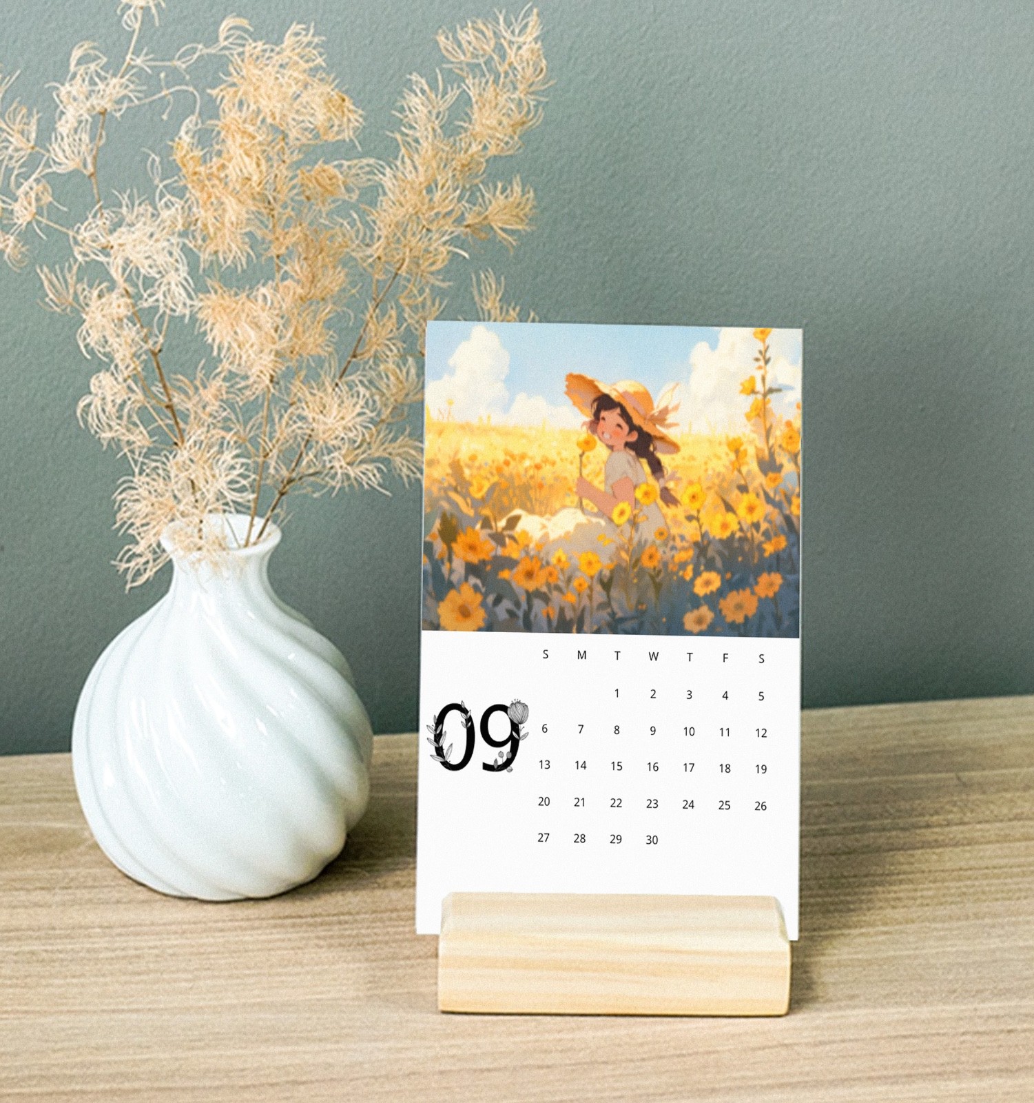 Kawaii Nature Scenes 2026 Desk Calendar, Vertical Calendar with Wood Stand 4″x6