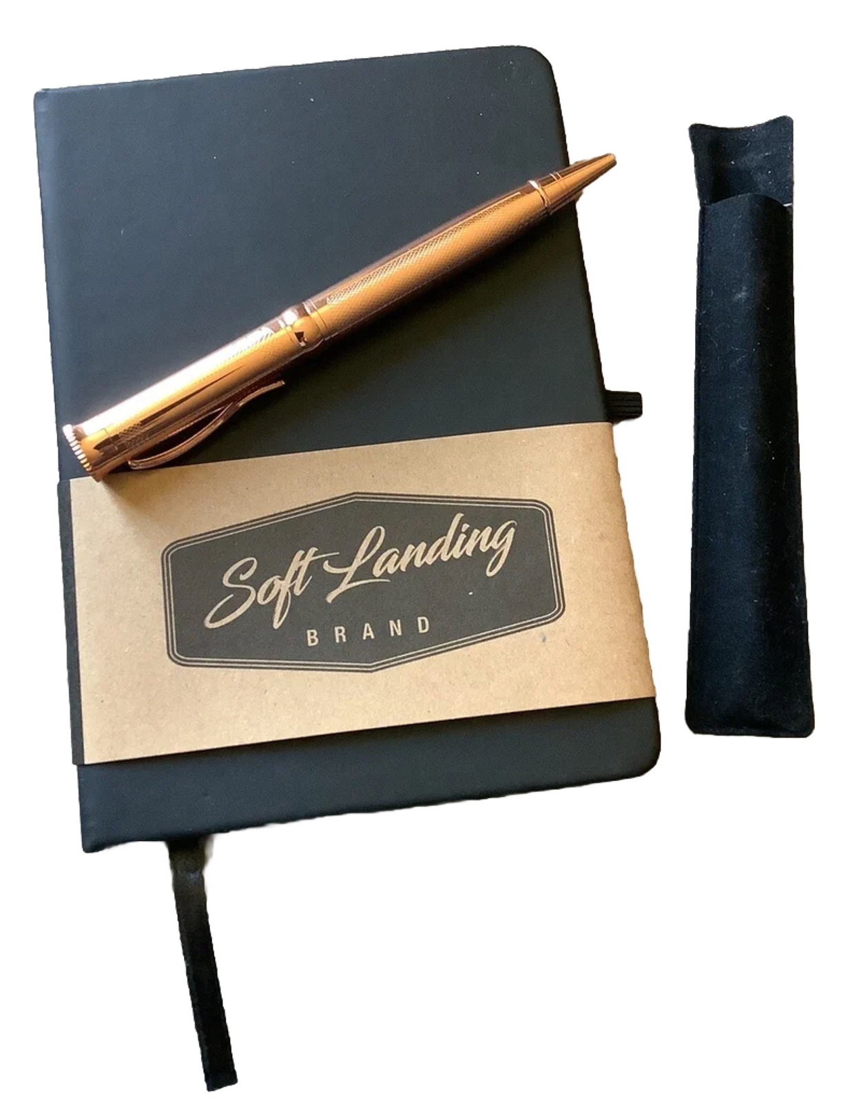 Soft Landing Brand Journal Lined Notebook Pages Smooth Black Cover And Pen New