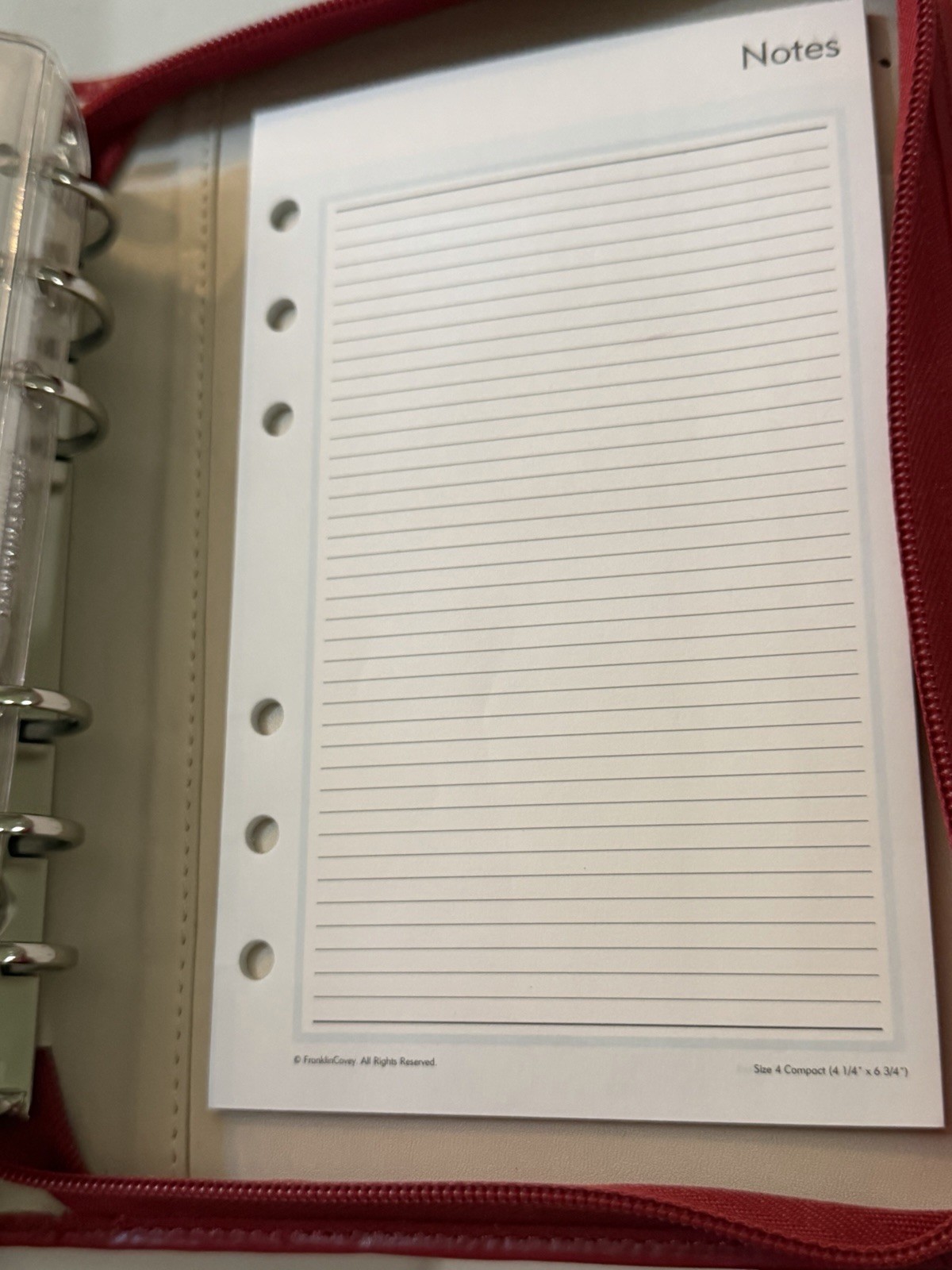 Franklin Covey Classic Zipper Planner Ring Binder Red White 6 Rings 4.25 X 6.75”