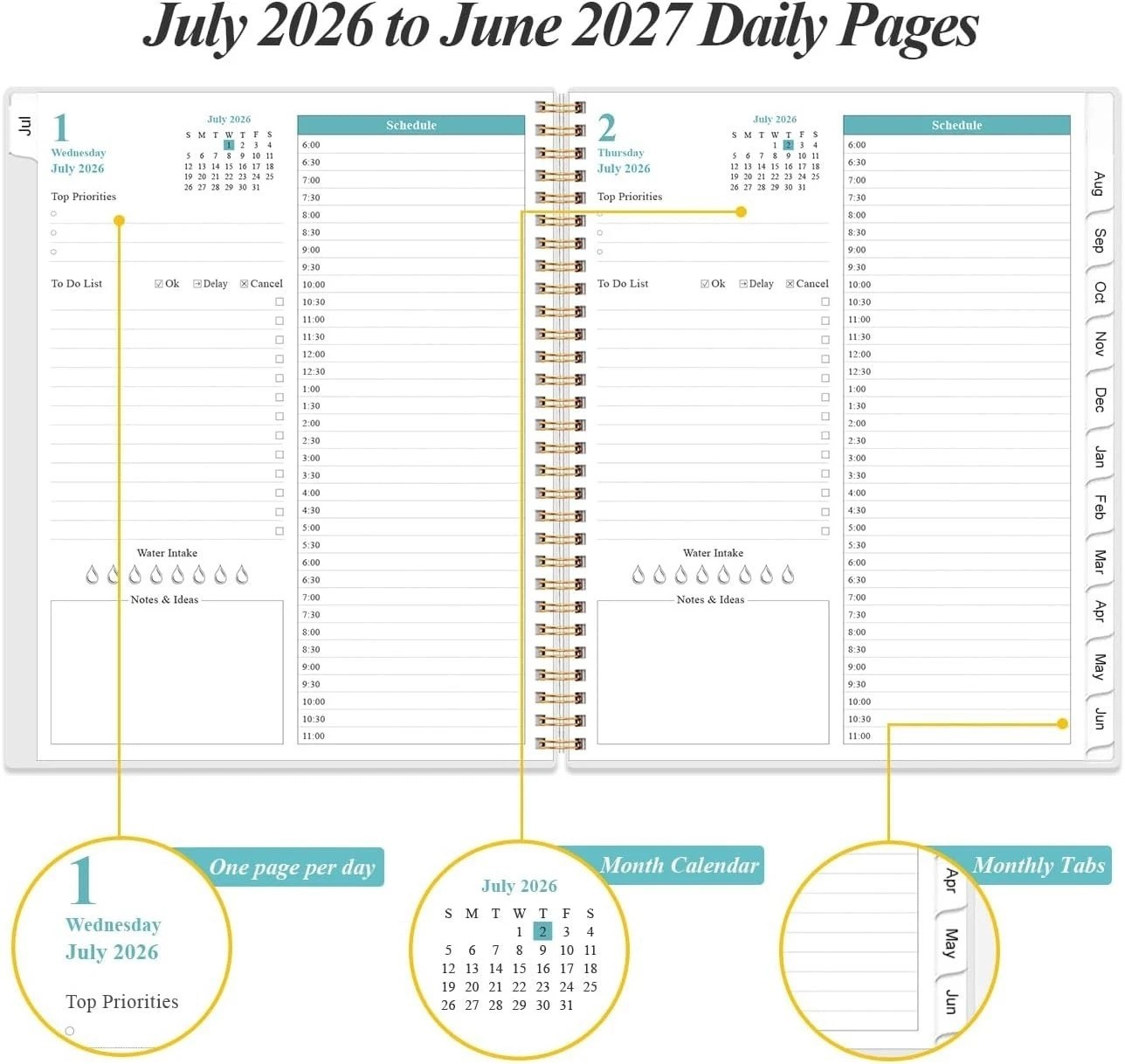 2026-2027 Daily Monthly Planner – Blue Leaf Design