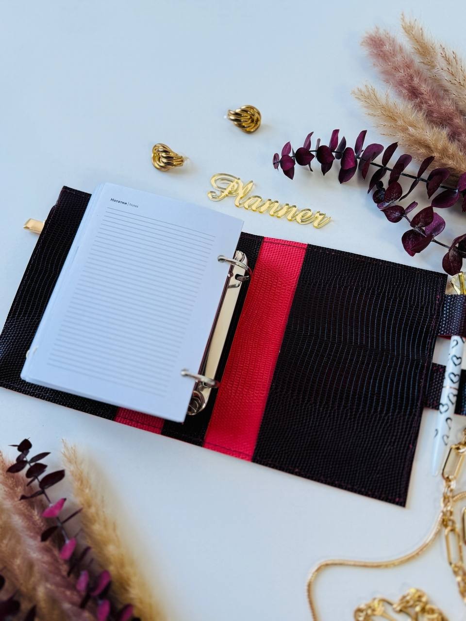 Burgundy handcrafted leather gift. Burgundy handmade planner wallet organizer.