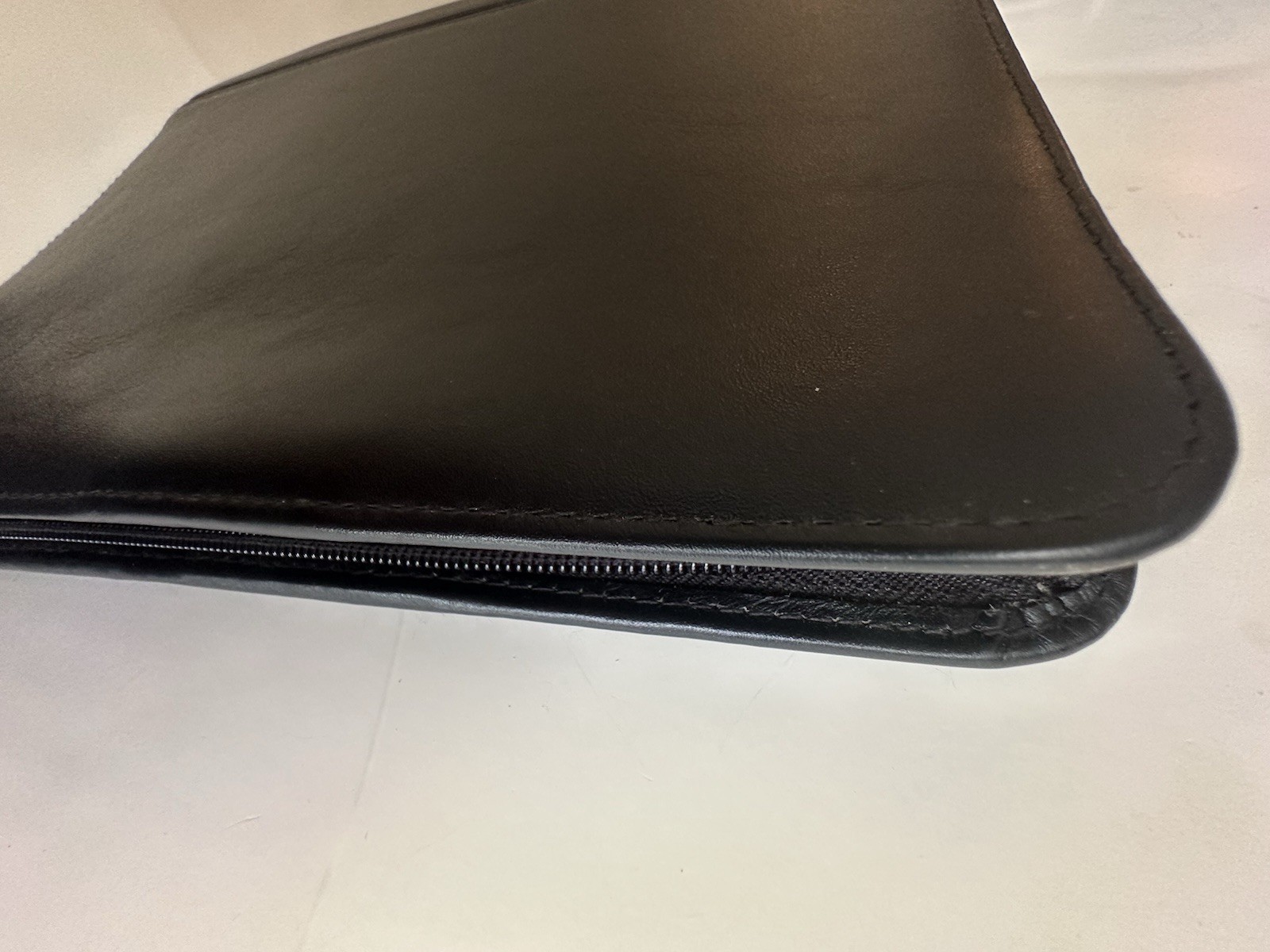 Vtg Franklin Covey Blk Full Grain Leather Planner Organizer 7 Ring Binder Zipper