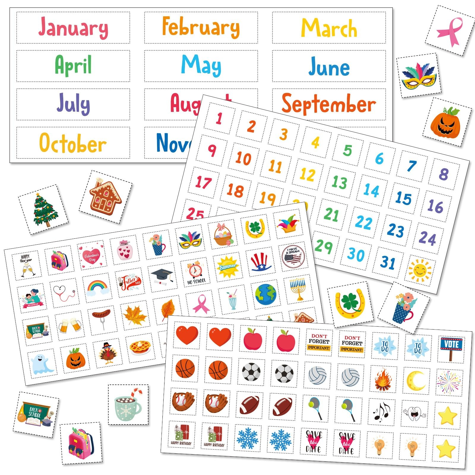 Copkim Colorful Calendar Magnets Set, Include Magnetic as pictures shown
