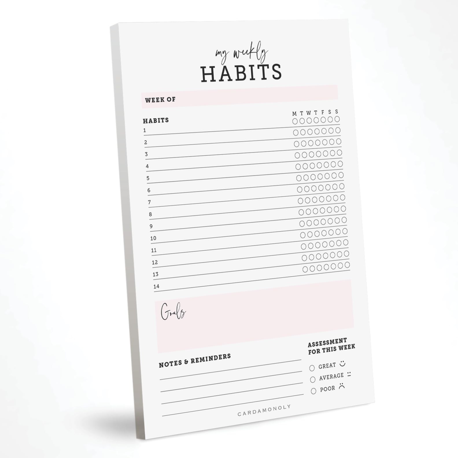 CARDAMONOLY Habit Tracker Notepad 6 inches X 9 inches, My Weekly Habits 6 x 9