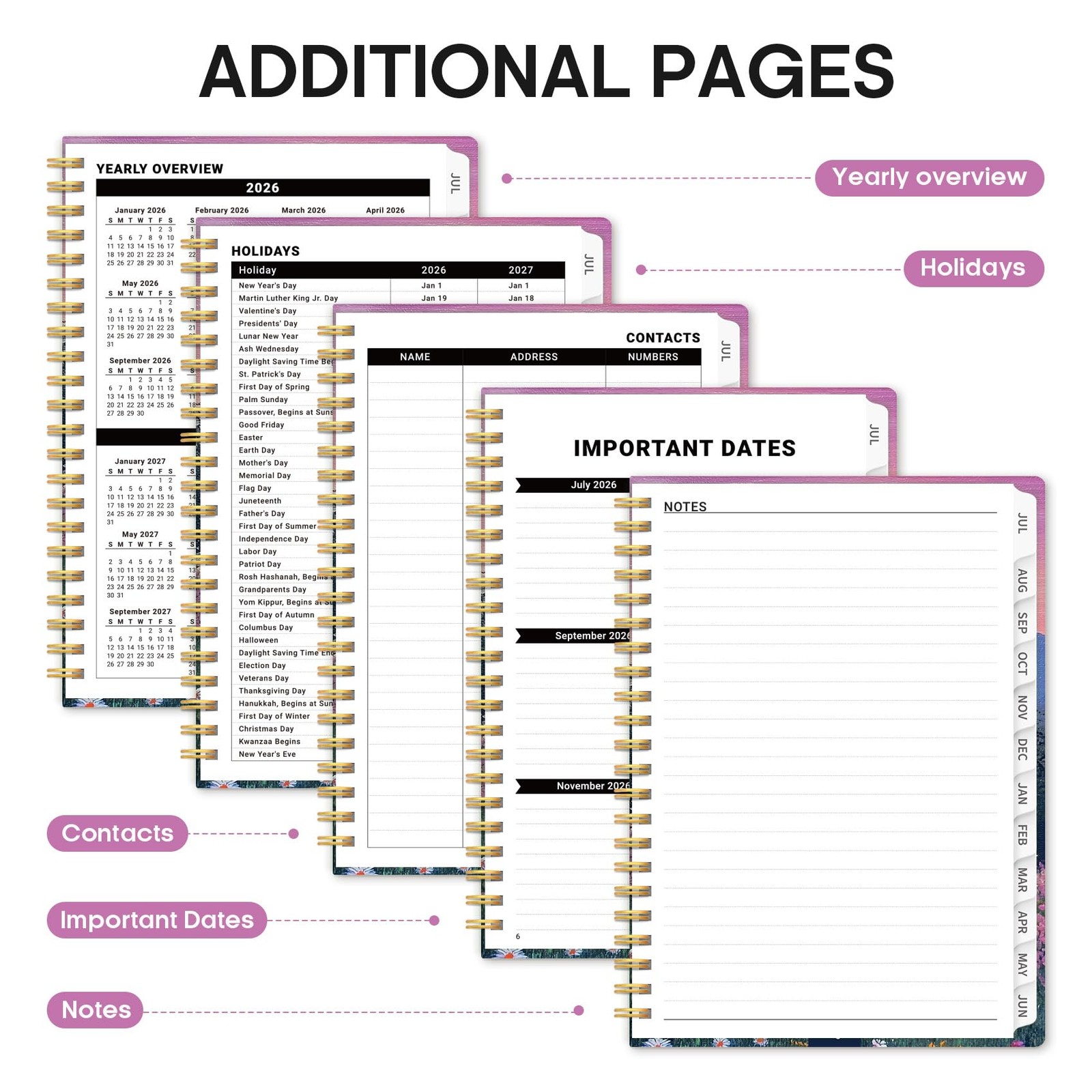 Planner 2026–2027, Academic Monthly Weekly (6.3″x8.5″)a5, A-Twilight Bloom