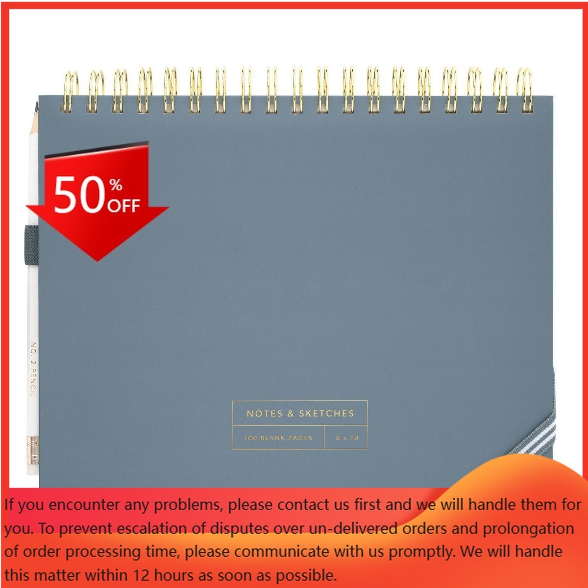 Sugar Paper Essentials 8″x10″ Blank Notebook with Pencil Deep Blue 100 Pages