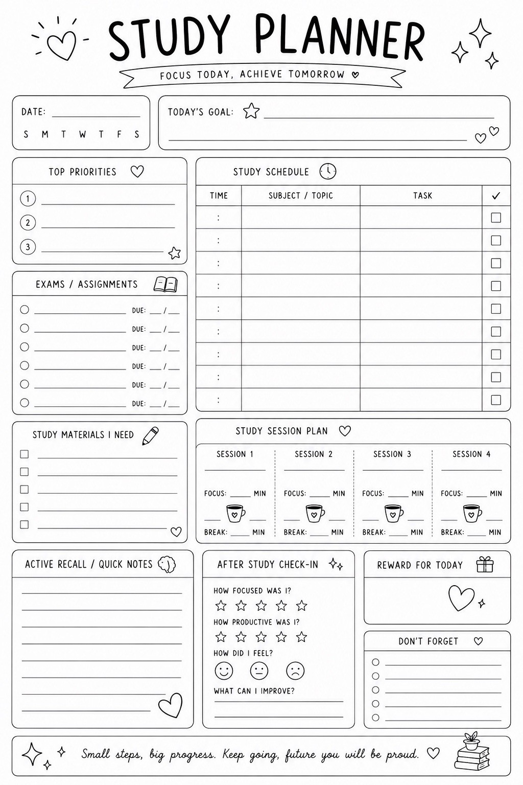 Study Planner Printable PDF | Student Study Organizer | Daily Study Schedule