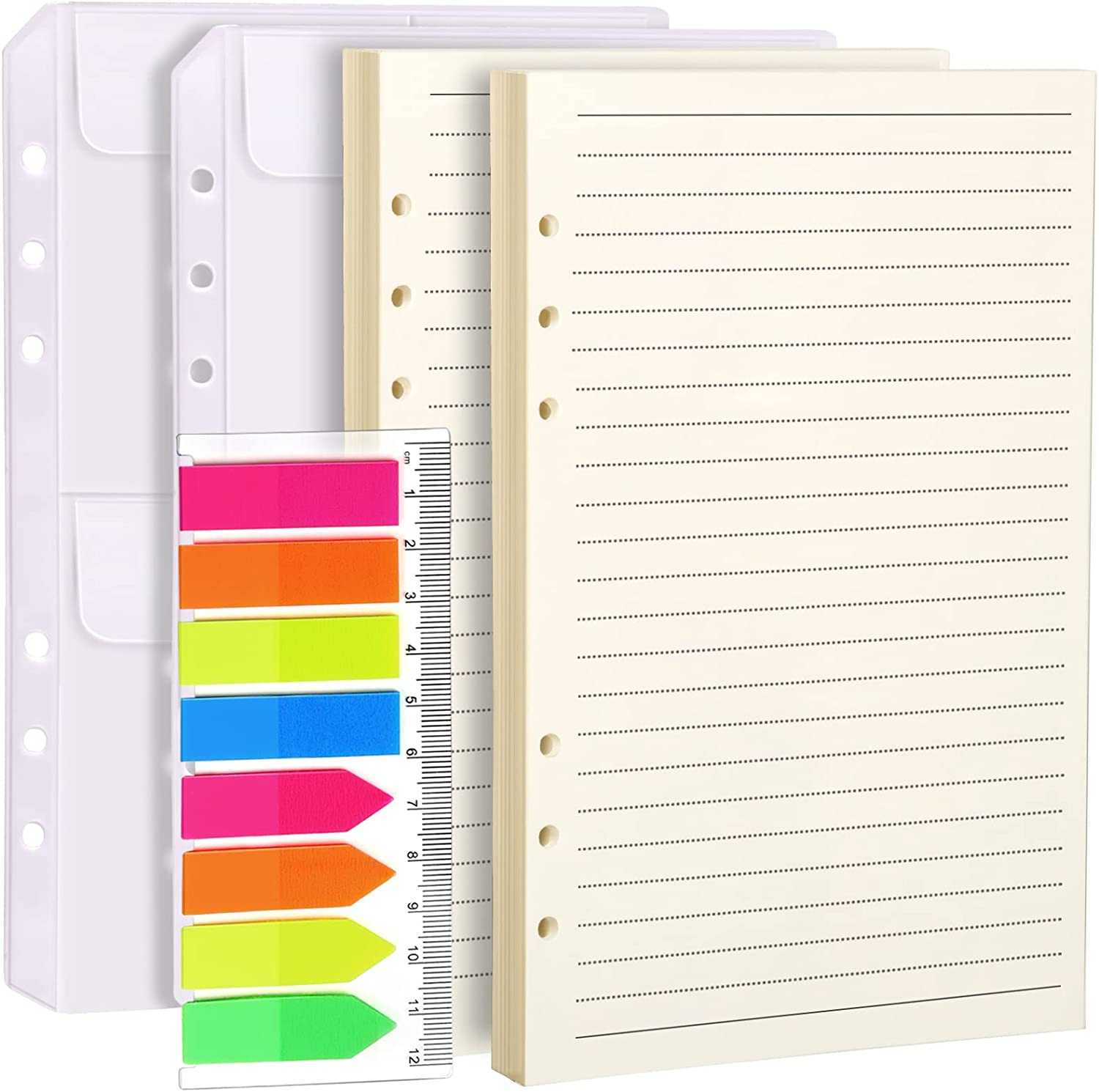 A5 Paper, Planner Inserts for A5 Binder, 5.5 X 8.5 Lined Paper with Binder Pocke