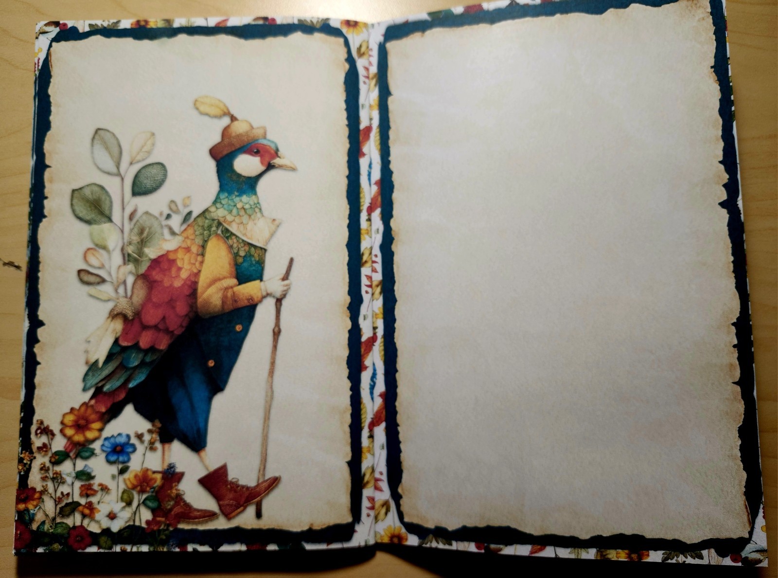 Junk Journal Booklet “FOLKLORE” Handmade Botanical Wildflowers Lg 8.5″x5.5″ 40pg
