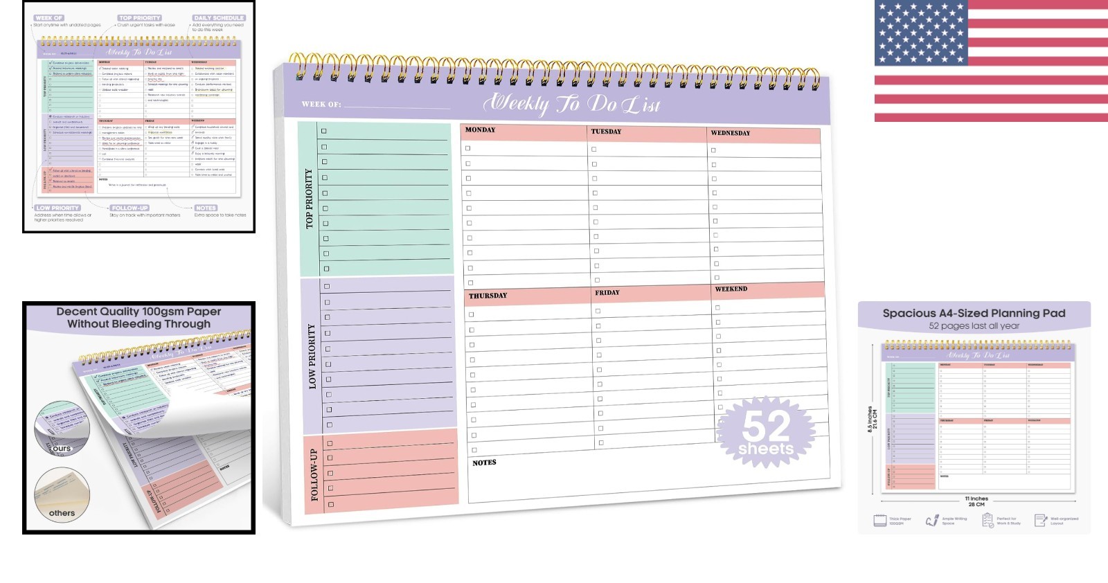 Durable 8.5” x 11” Weekly Notepad – 52 Undated Pages for Office & Home Planning