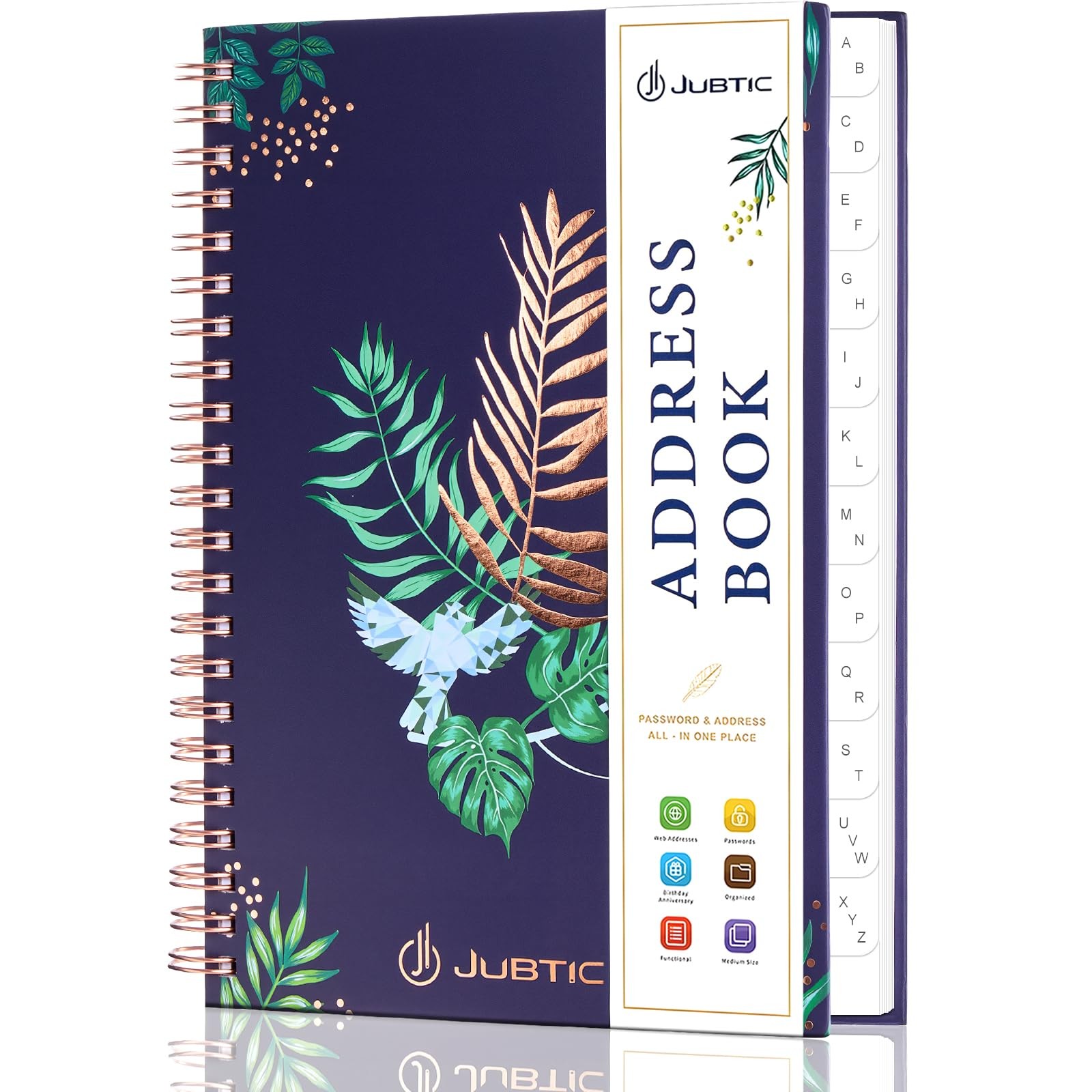 JUBTIC Hardcover Address Book with Alphabetical Tabs, Premium Dark Blue