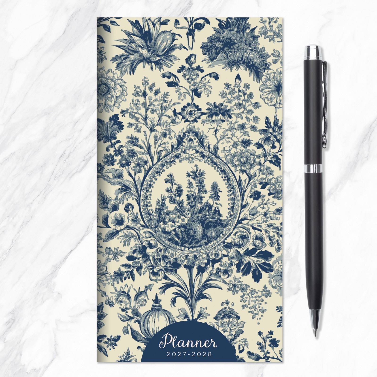 2027-2028 Blue Toile Small Monthly Pocket Planner
