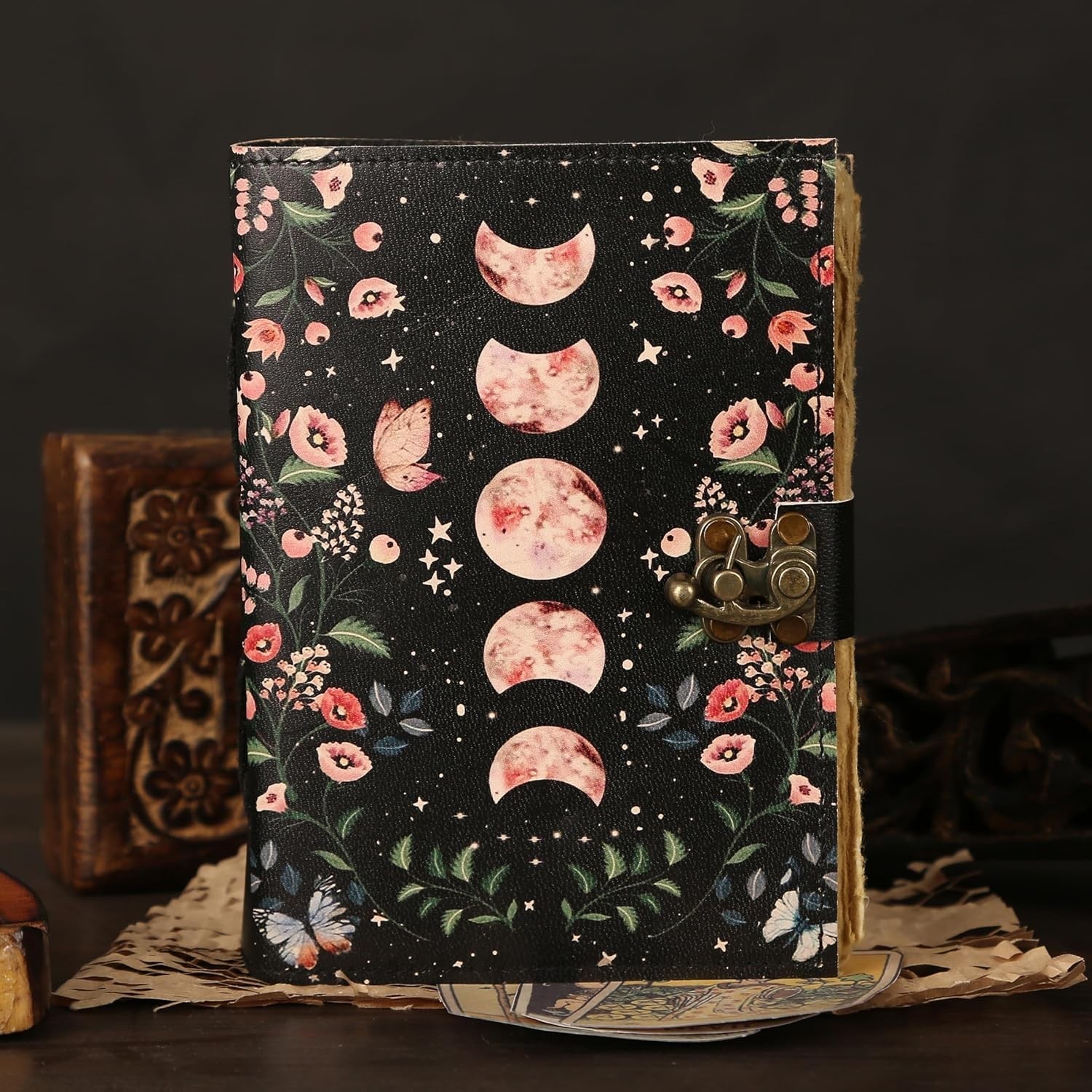 Blank Spell Book of Shadows Journal with Lock Clasp Celestial Handmade Vintage L