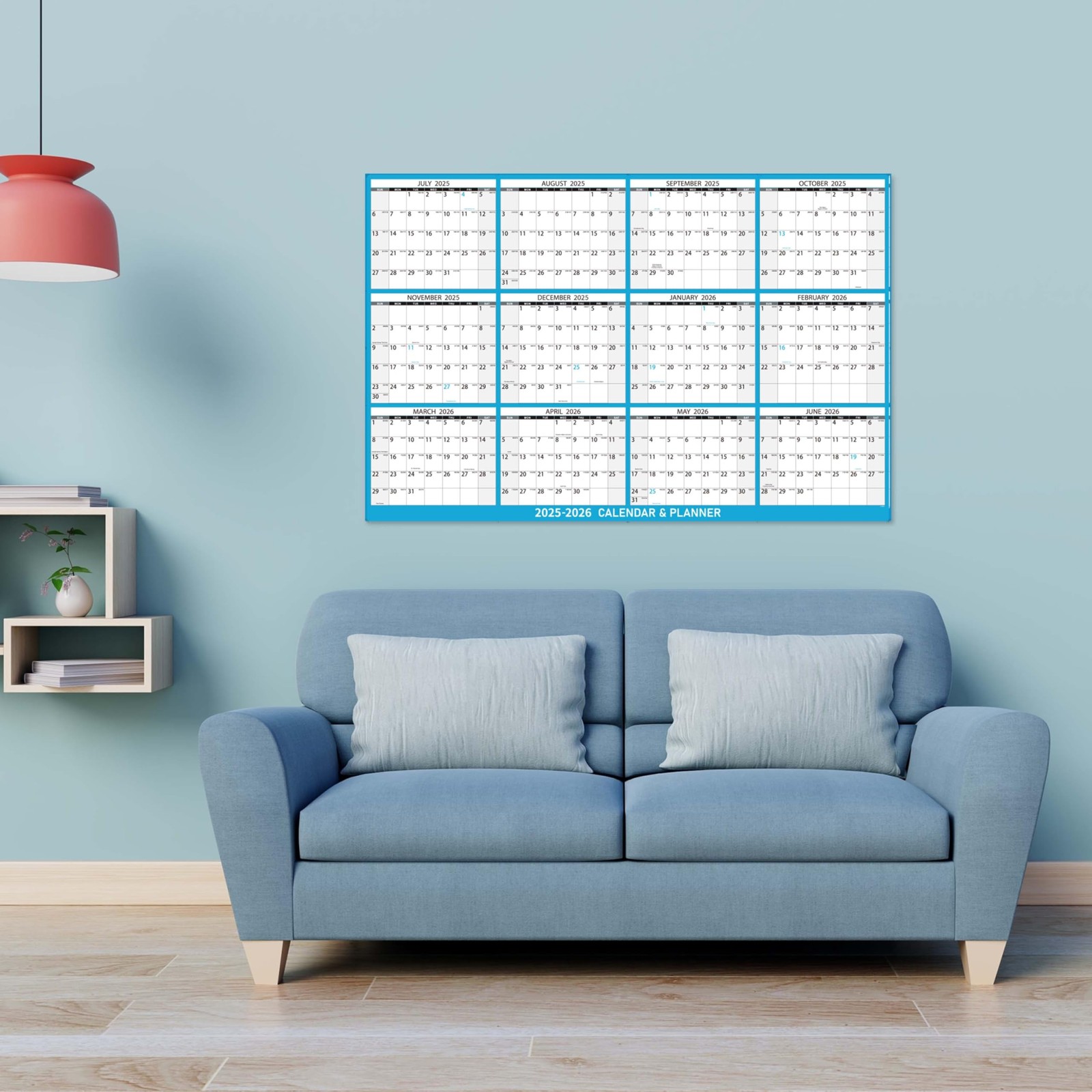 2025-2026 Yearly Wall Calendar – Large Dry Erase for Blue-25-26