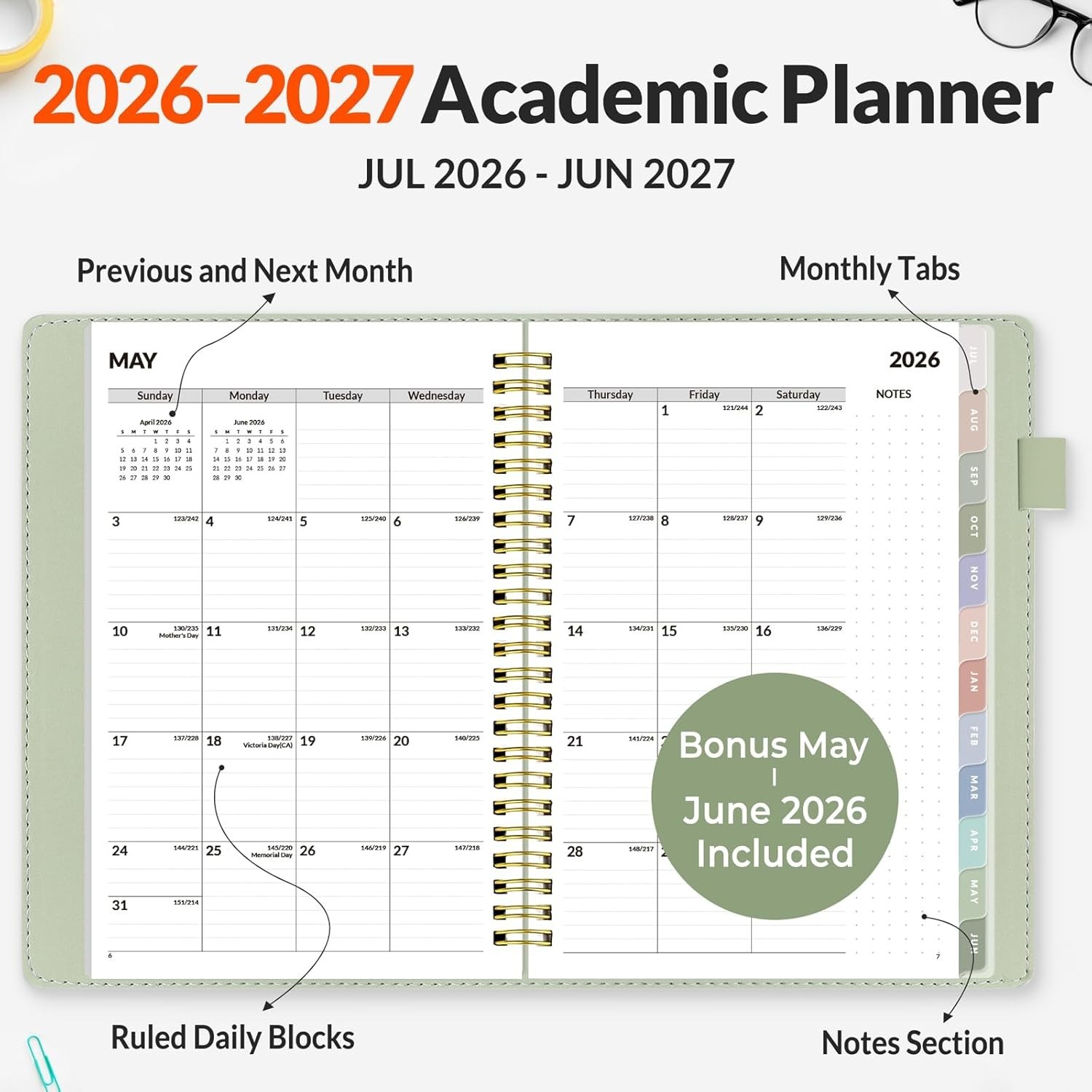 Leather Student Planner 2026-2027 Weekly Monthly Calendar 6.4×8.5